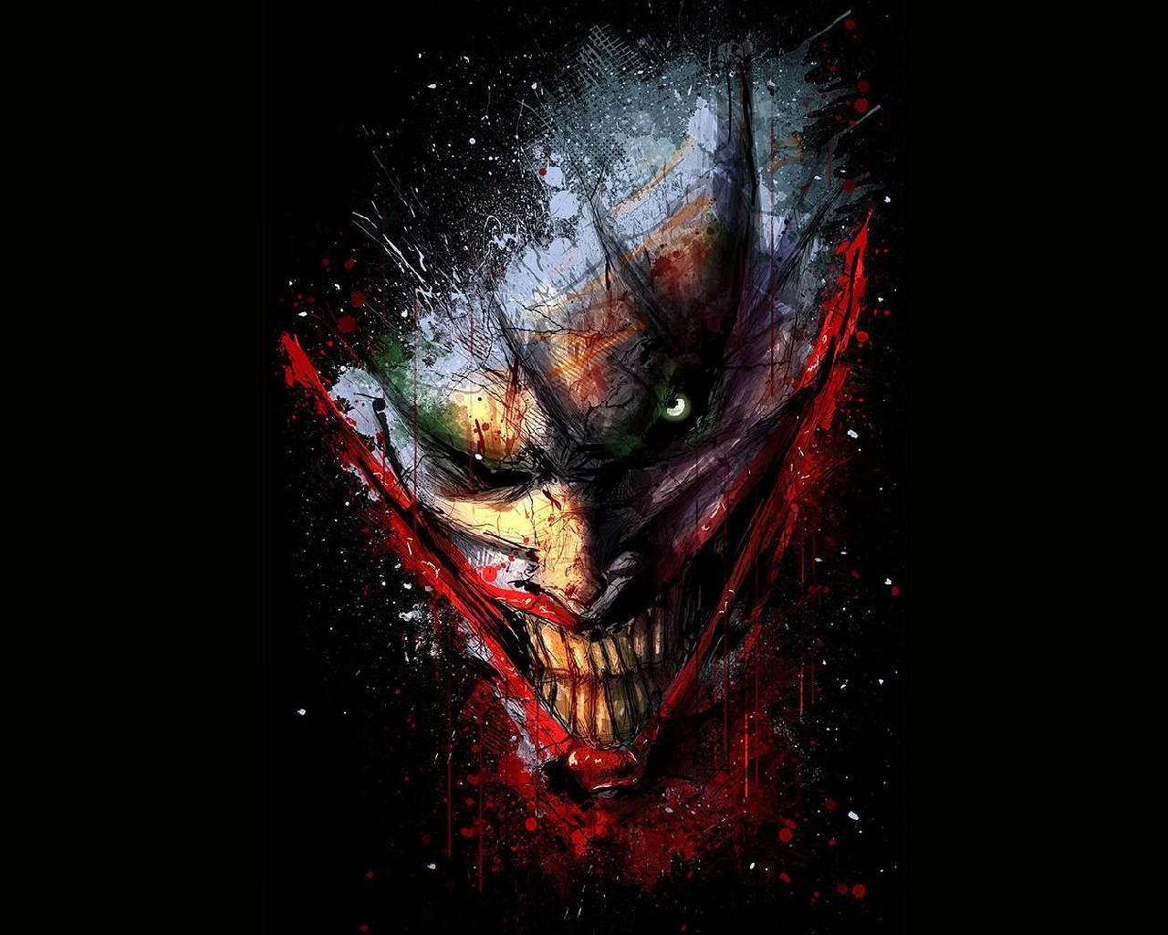 Evil Joker, anime-style skull, glowing green eyes, HD Desktop Wallpaper