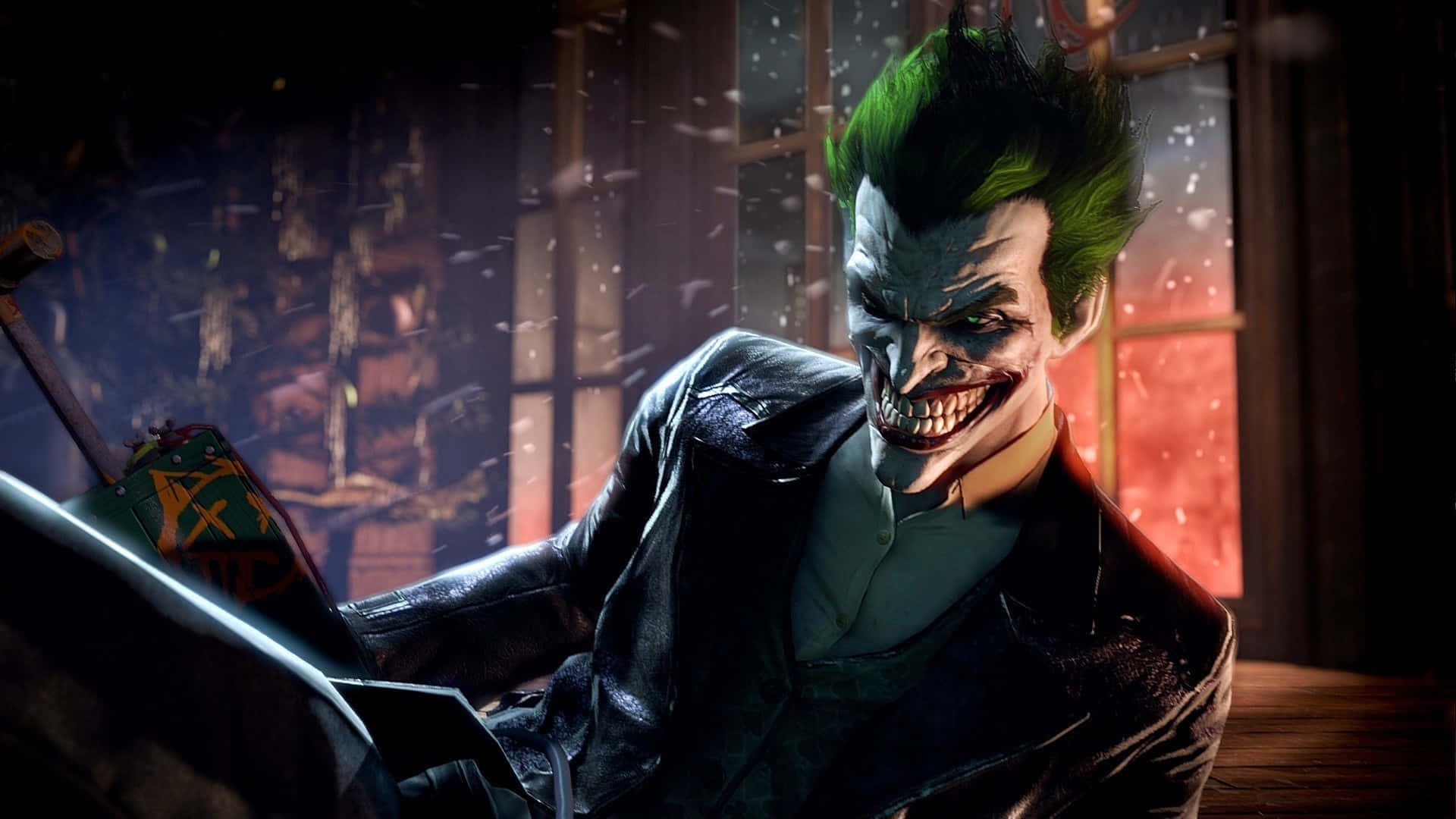 Evil Joker, green hair, white face paint, Full HD Desktop Wallpaper