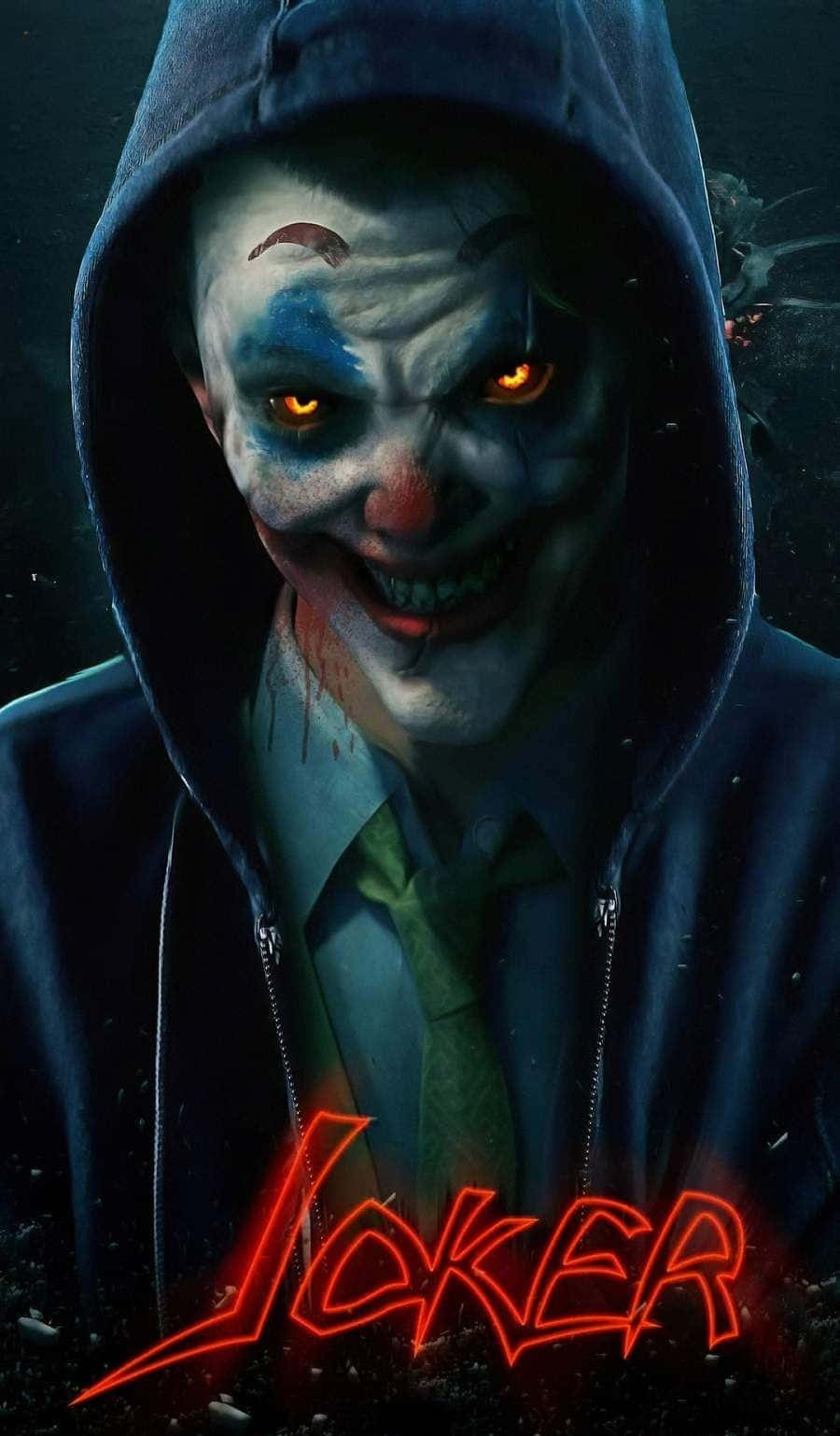 Evil Joker, glowing orange eyes, sinister grin, HD Phone Wallpaper