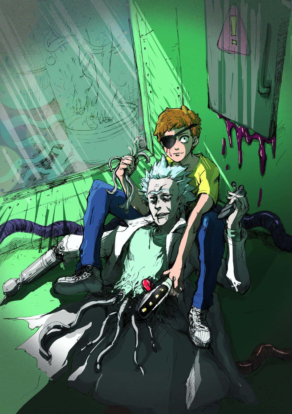 Evil Morty, anime-style, green-lit, HD Phone Wallpaper