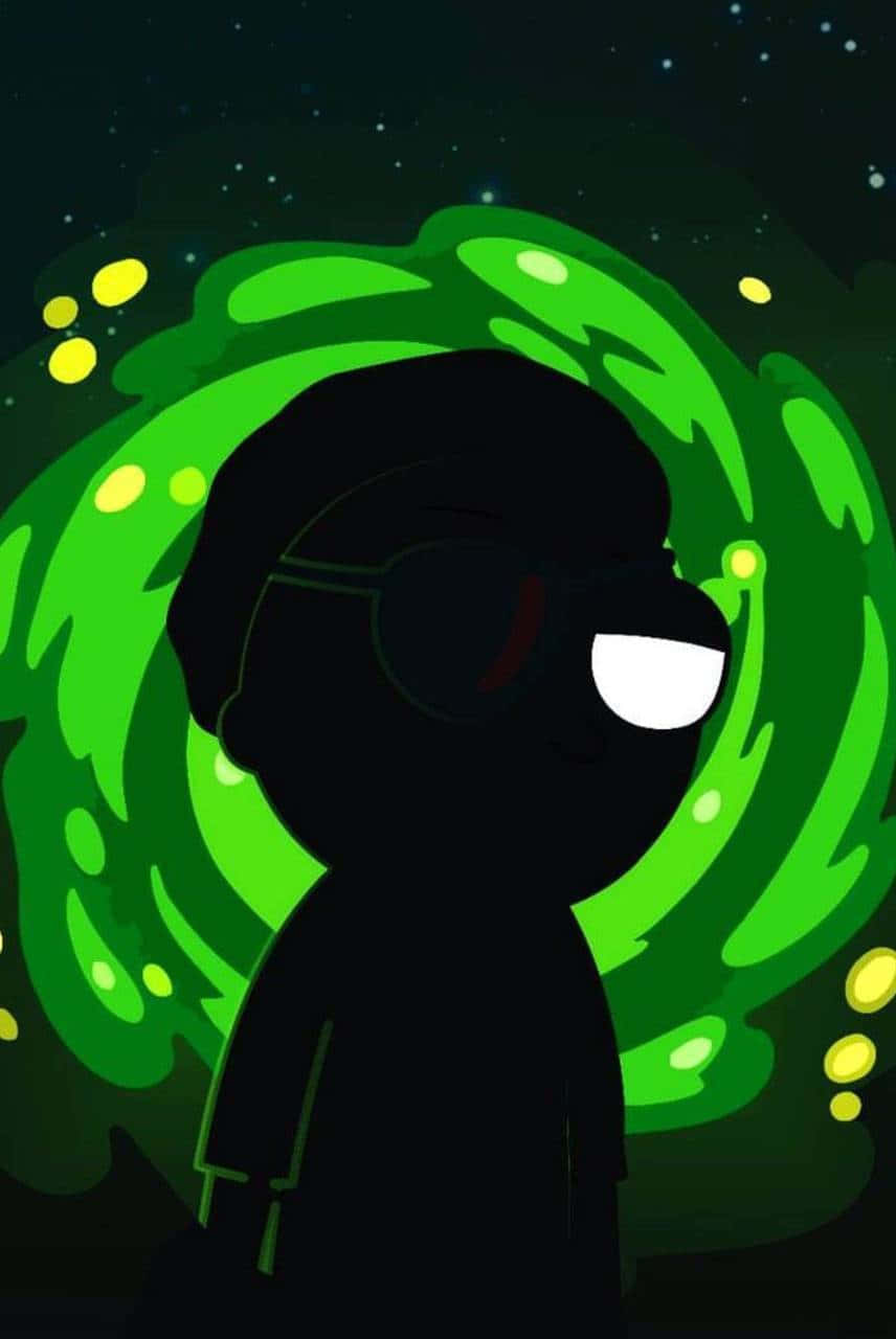 Evil Morty, glowing white eye, swirling green portal, HD Phone Wallpaper