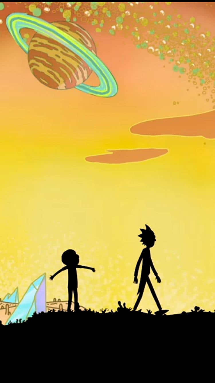 Evil Morty, vibrant orange sky, ringed planet, HD Phone Wallpaper
