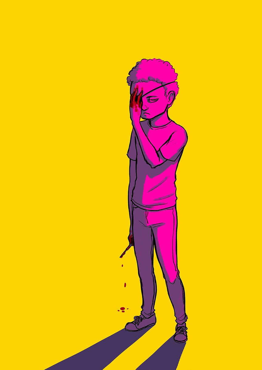 Evil Morty, pink figure, bright yellow background, SD Phone Wallpaper