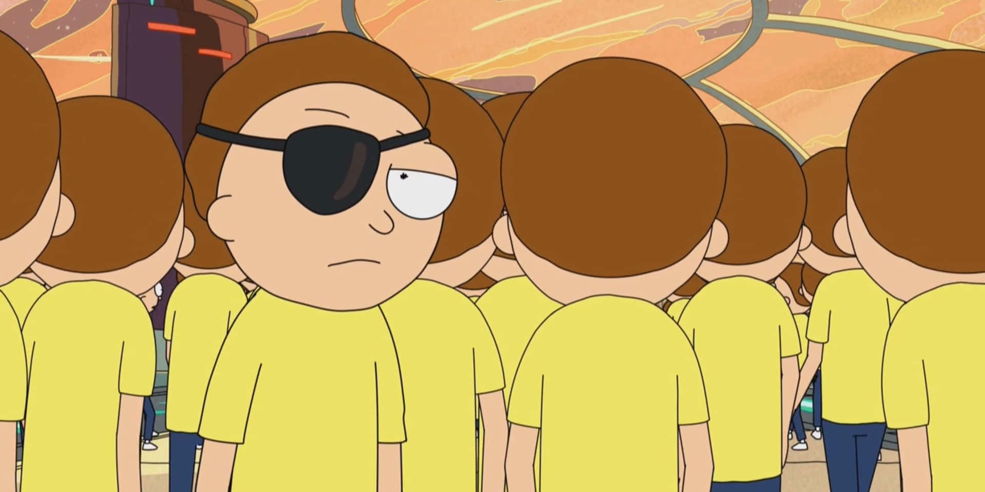 Evil Morty, eyepatch, yellow shirts, Full HD Desktop Wallpaper