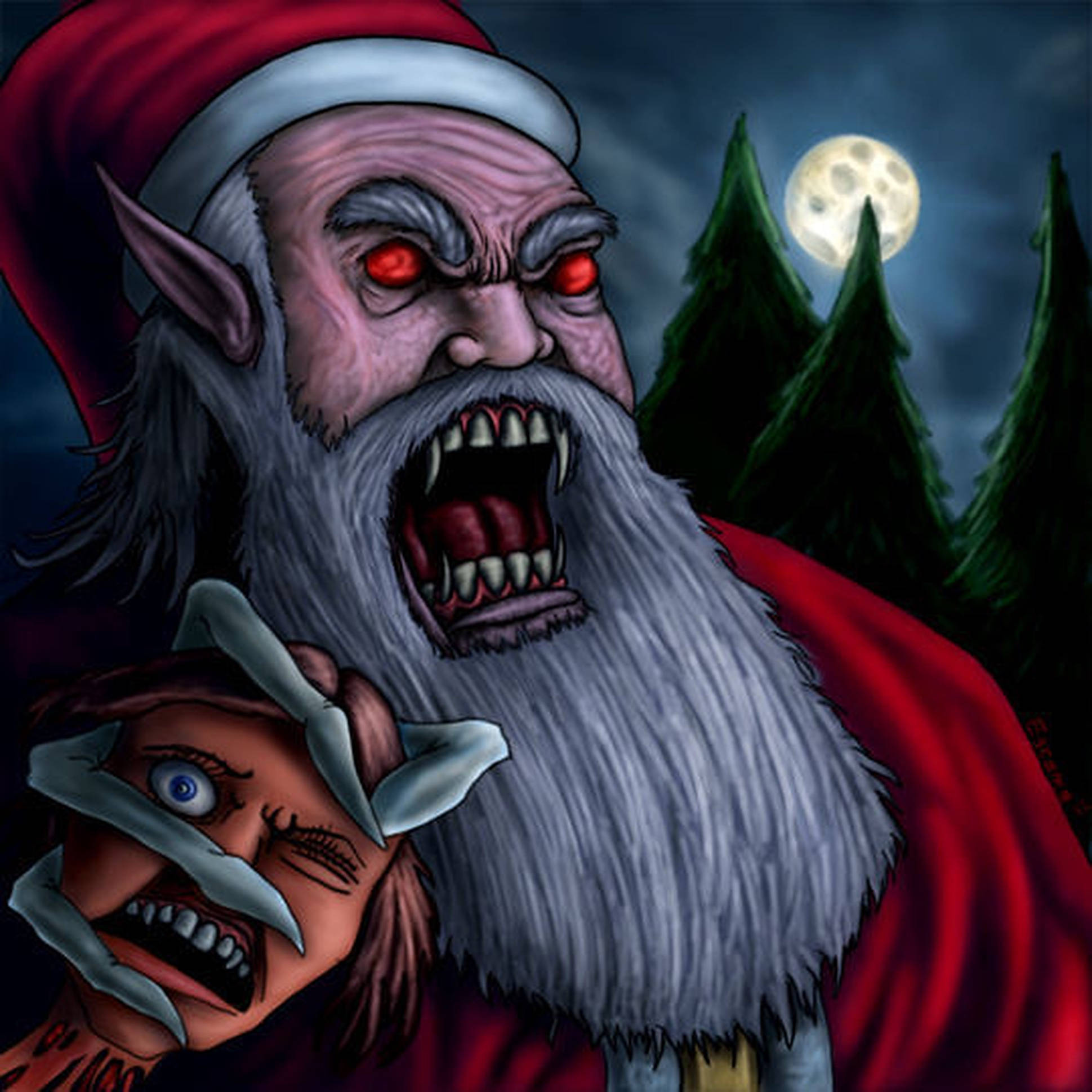 Evil Santa, full moon, red eyes, Full HD Desktop Wallpaper