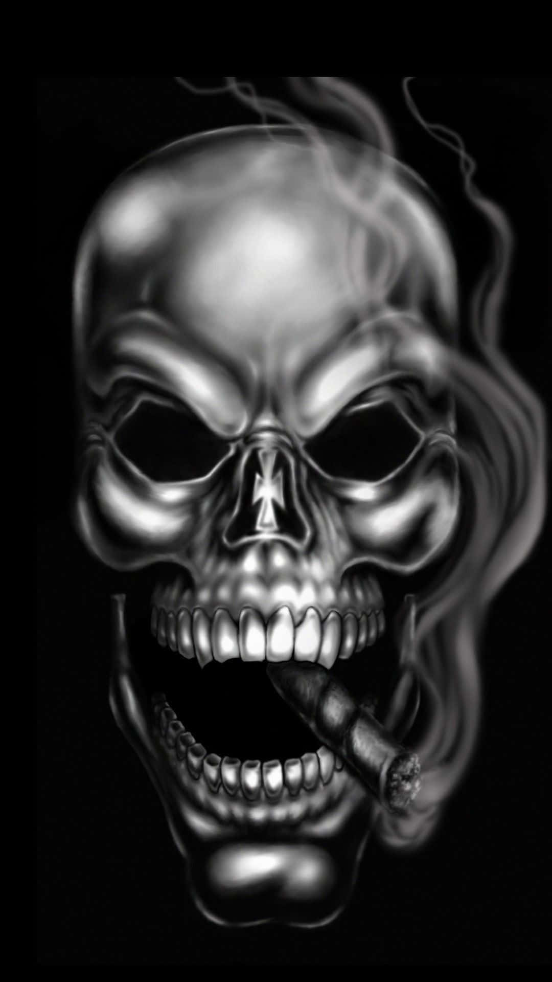 Evil Skull, metallic skull, lit cigar, Full HD Phone Wallpaper