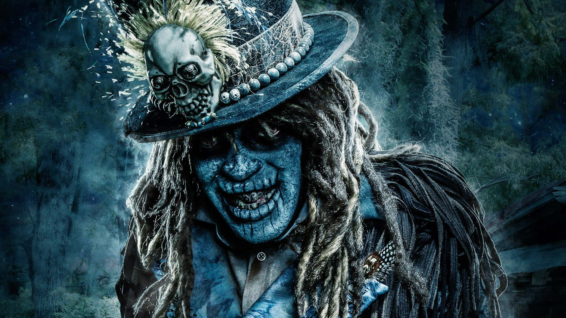 evil skull, blue-skinned zombie, dreadlocks, Full HD Desktop Wallpaper