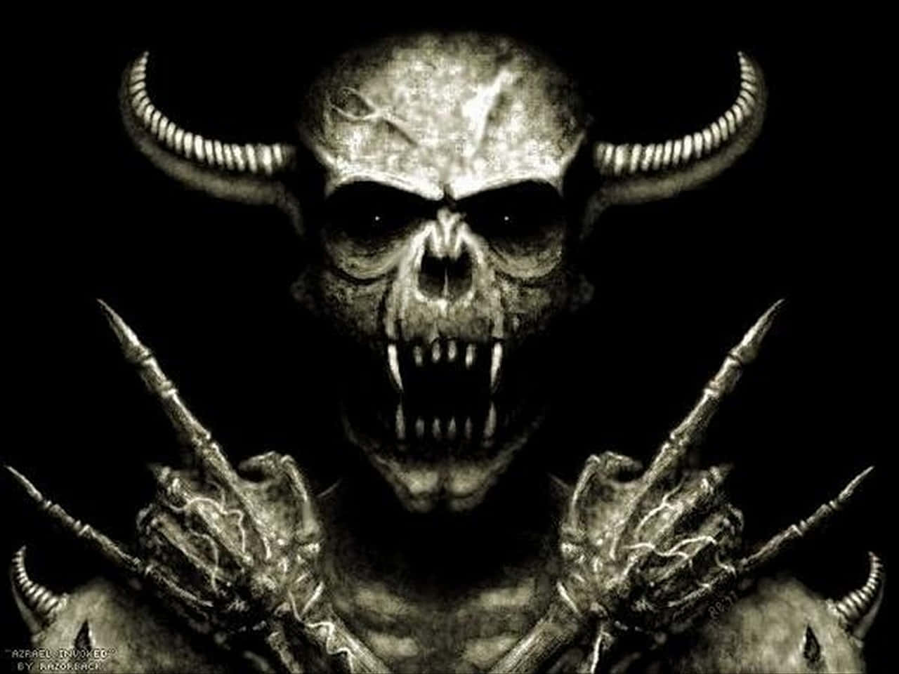 Evil Skull, demonic skull, curved horns, HD Desktop Wallpaper