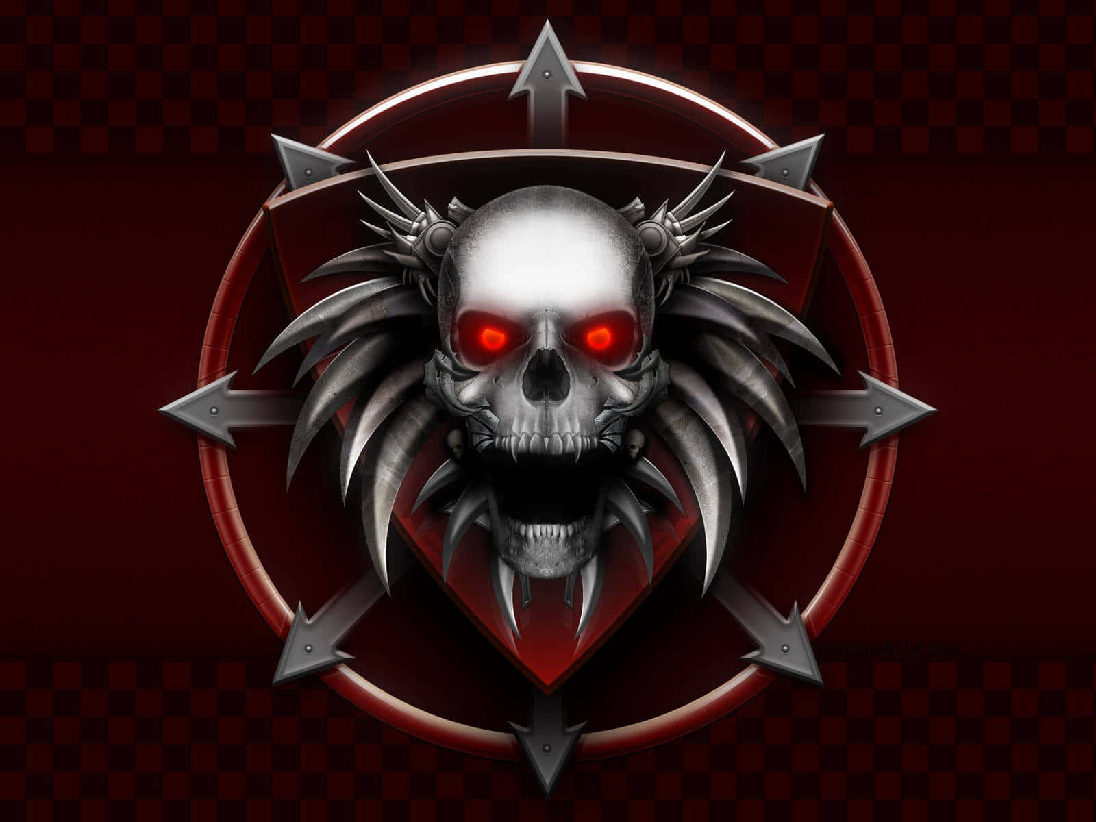 Evil Skull, glowing red eyes, spiked adornments, HD Desktop Wallpaper