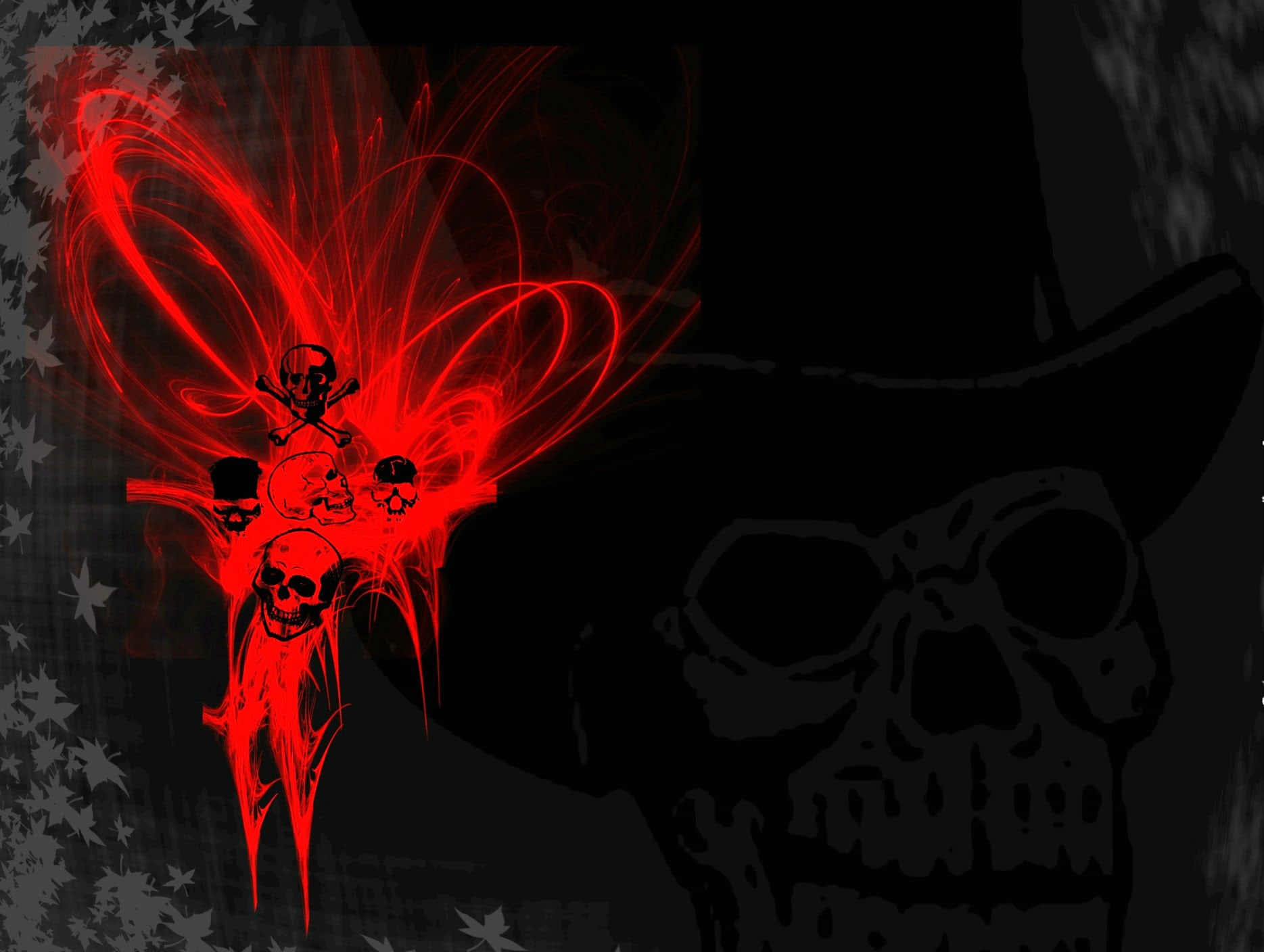 Evil Skull, top hat, vibrant red swirling energy, HD Desktop Wallpaper