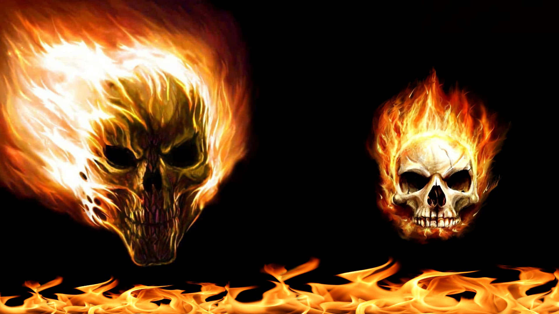 Evil Skull, flaming skulls, black void, Full HD Desktop Wallpaper