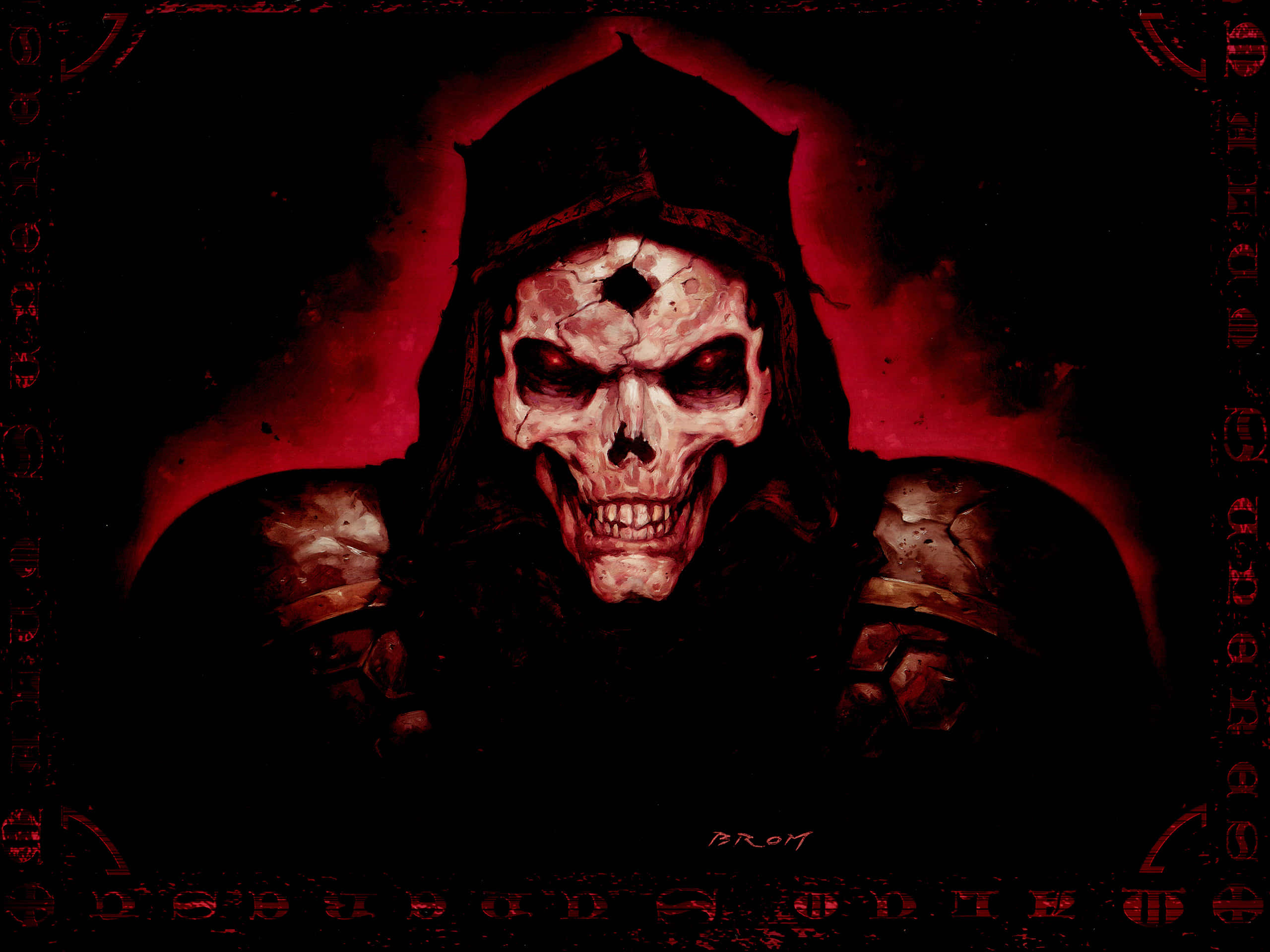 Evil Skull, hooded skull warrior, glowing red eyes, 2K Desktop Wallpaper