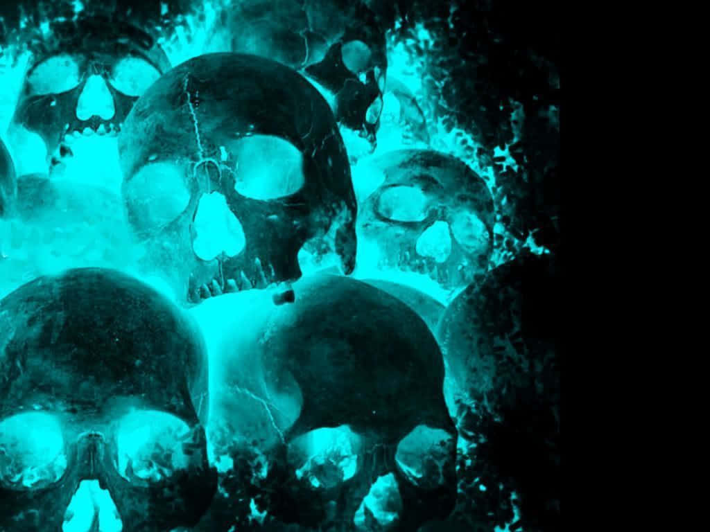 Evil Skull, glowing teal, icy texture, SD Desktop Wallpaper