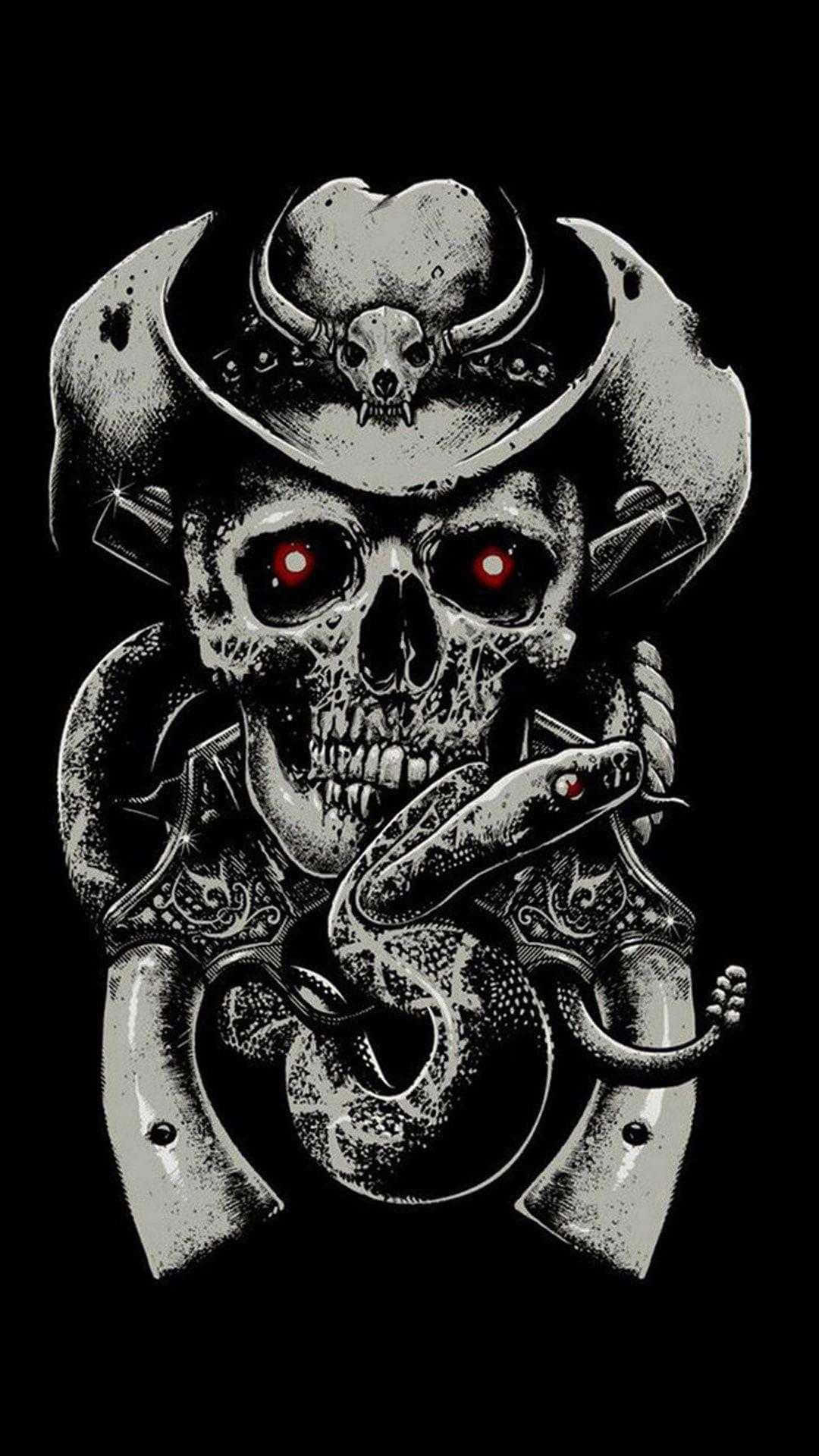 Evil Skull, cowboy hat, glowing red eyes, Full HD Phone Wallpaper