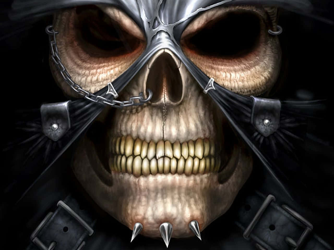 Evil Skull, metal goggles, spiked collar, HD Desktop Wallpaper