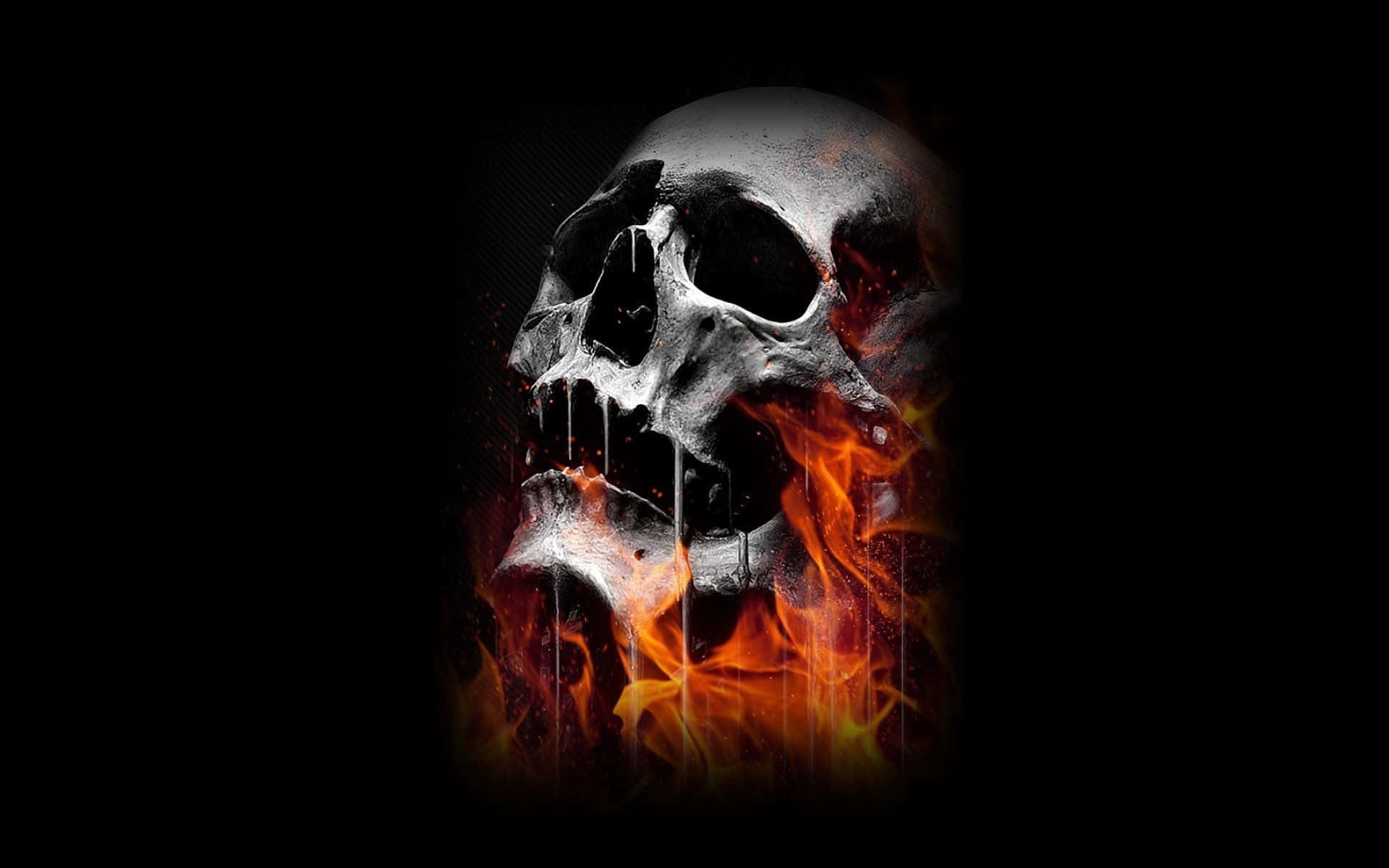 evil skull, fiery orange flames, black background, Full HD Desktop Wallpaper