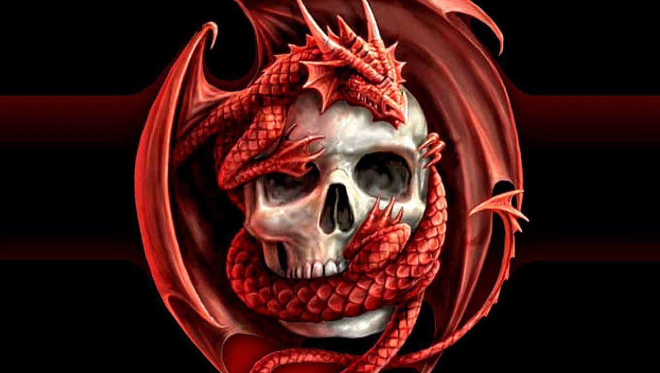 Evil Skull, red dragon, human skull, HD Desktop Wallpaper