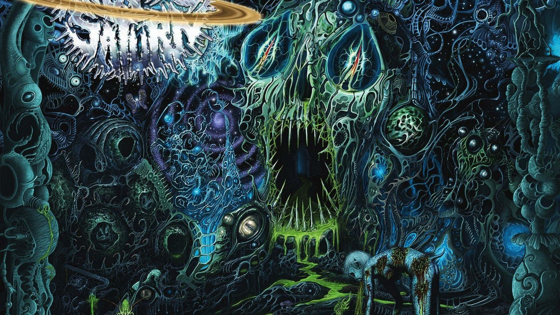 Evil Skull, glowing eyes, dripping green ichor, Full HD Desktop Wallpaper