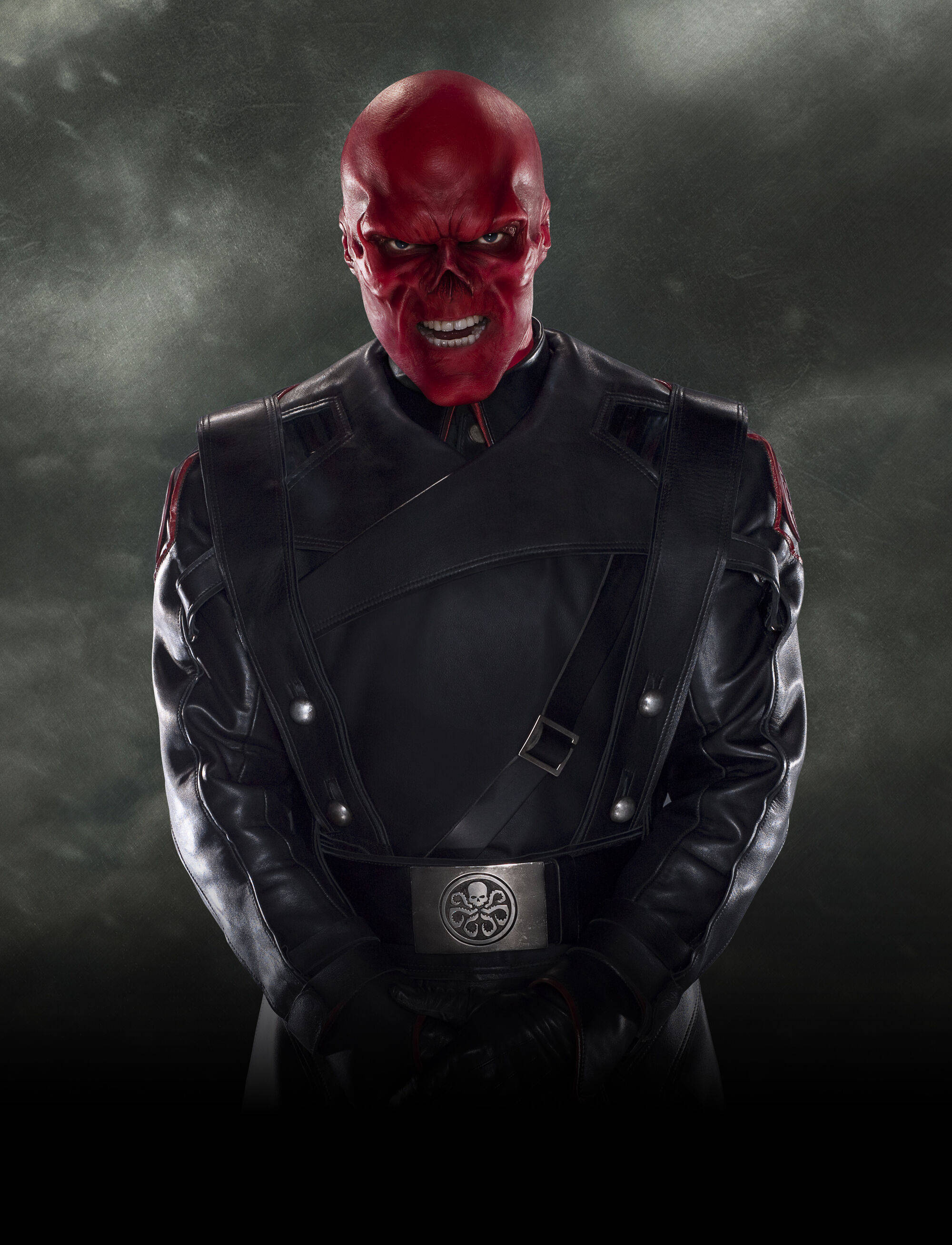 Red Skull, black tactical gear, dark stormy backdrop, 2K Phone Wallpaper