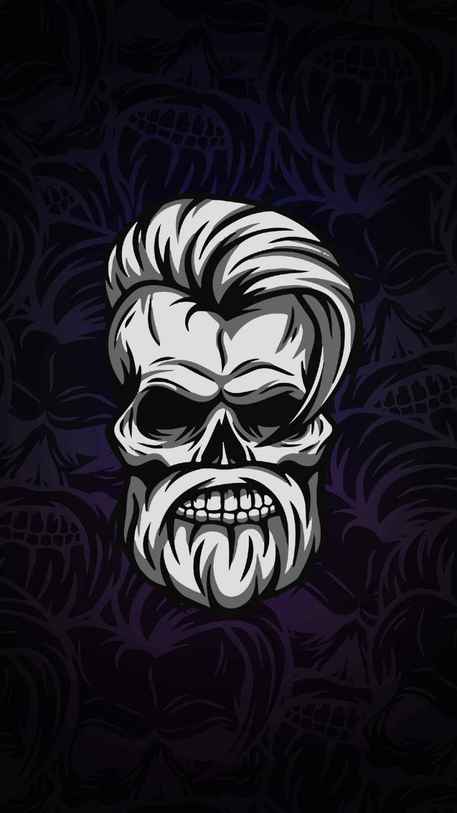 Angry Skull Beard Logo, dark purple background, faint skull patterns, HD Phone Wallpaper