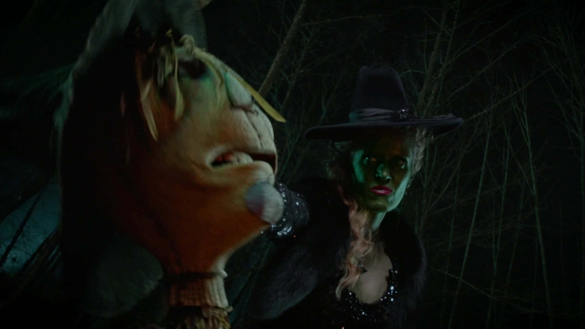 Evil Witch, green face, black hat, Full HD Desktop Wallpaper