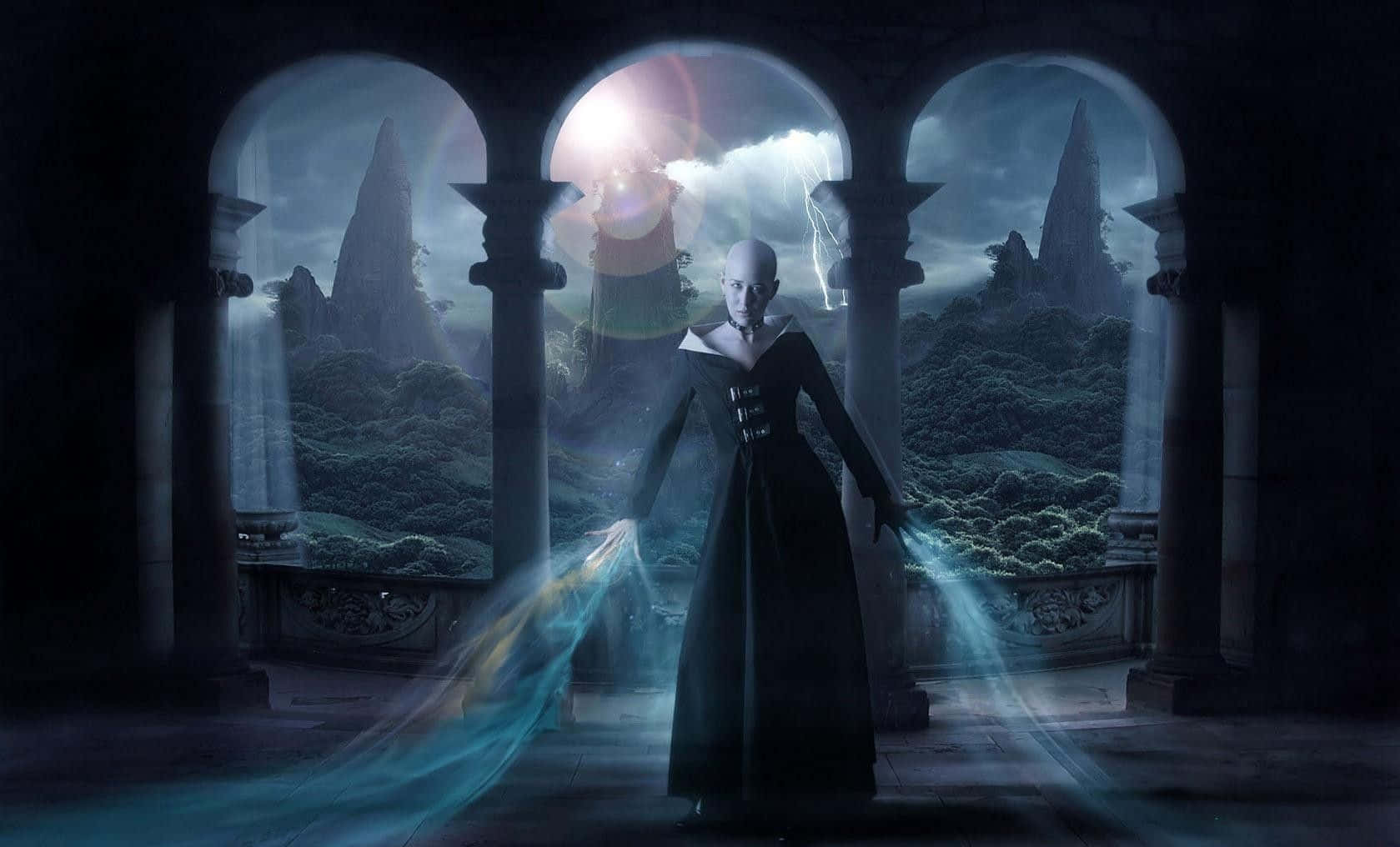 Evil Witch, black gown, glowing blue energy, HD Desktop Wallpaper