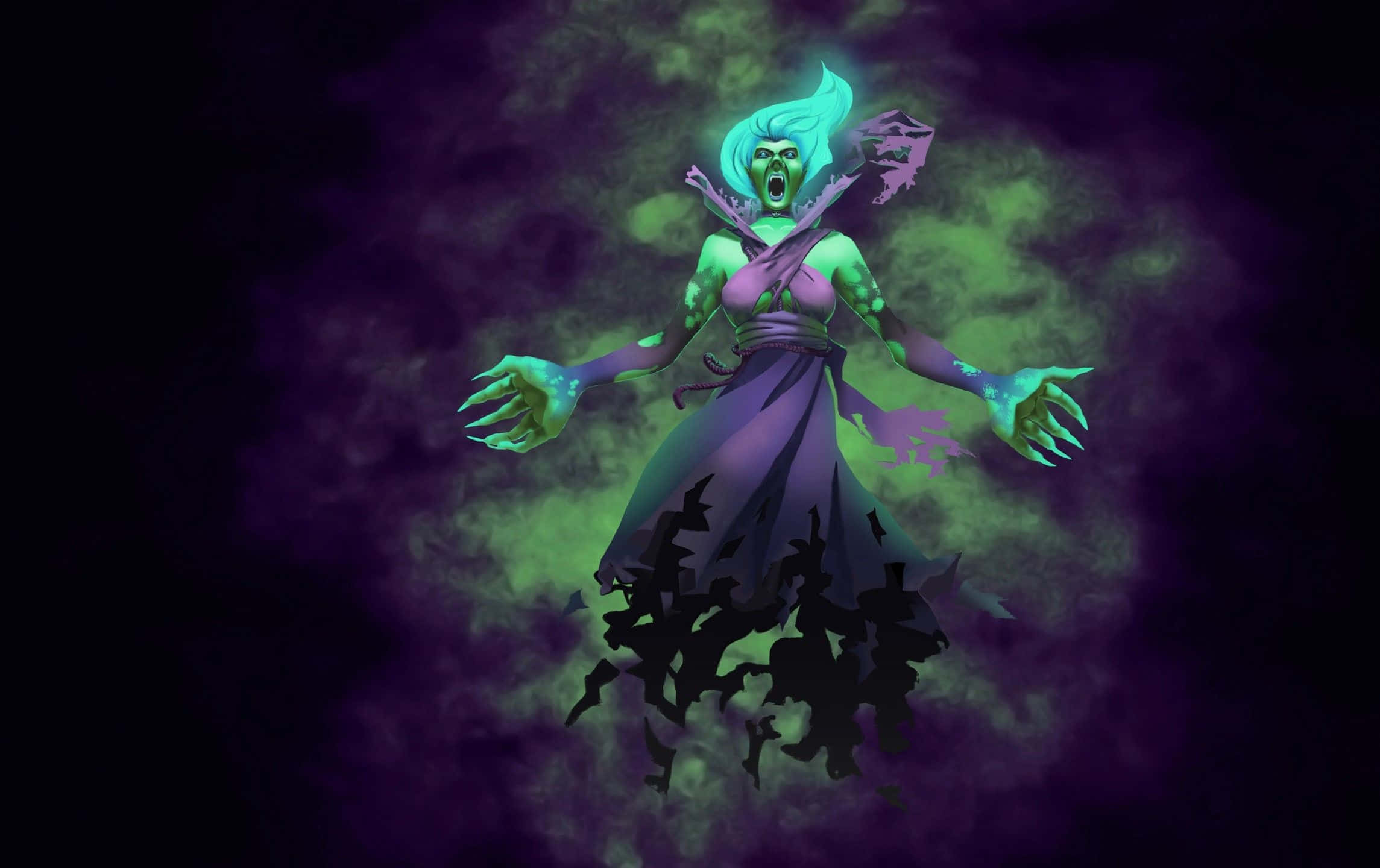 evil witch, glowing green ghostly woman, purple robe, Full HD Desktop Wallpaper