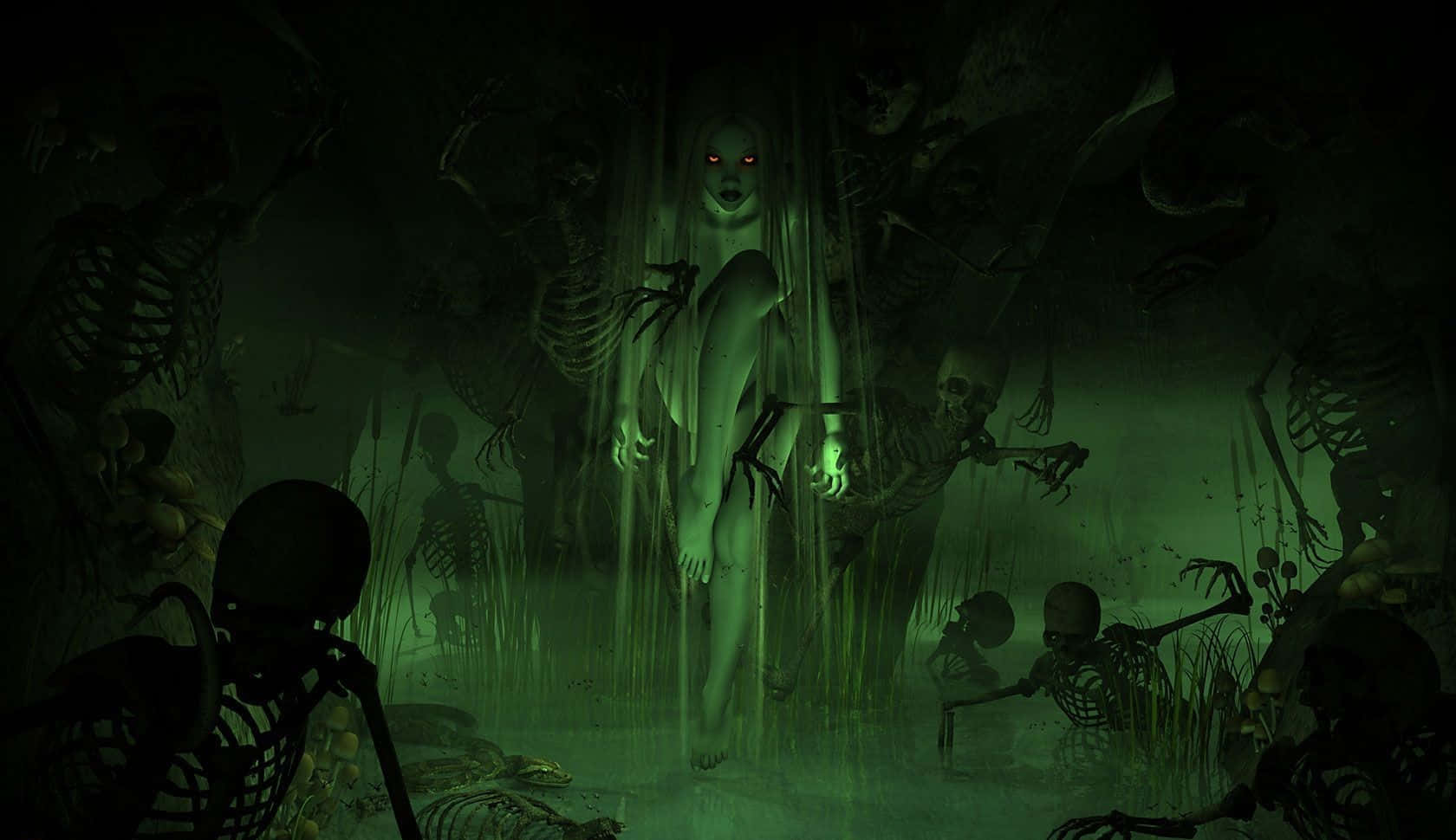 Evil Witch, glowing red eyes, skeletal remains, HD Desktop Wallpaper