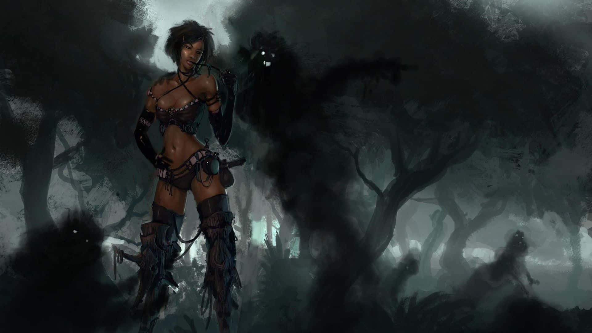 Evil Witch, dark forest, misty, Full HD Desktop Wallpaper