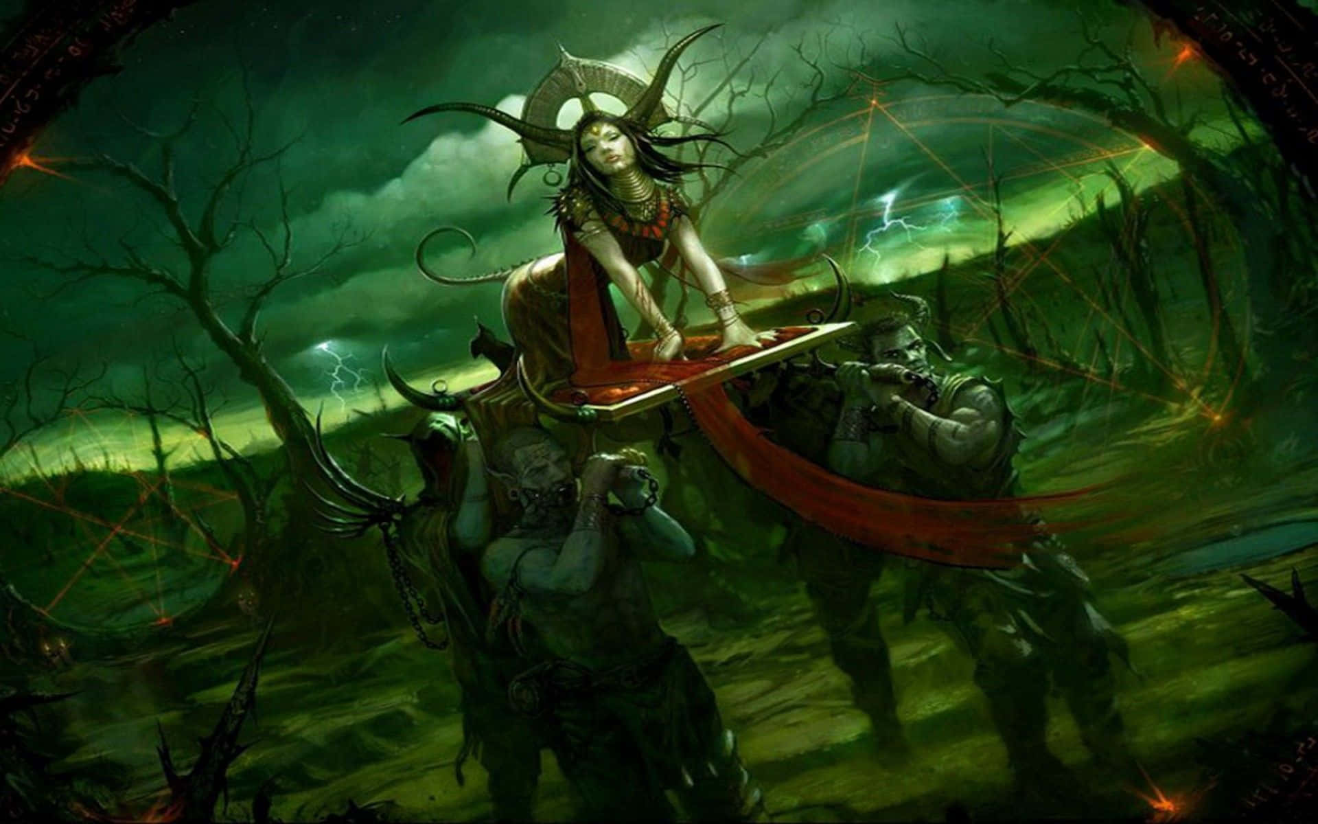 Evil Witch, red cape, demonic mount, Full HD Desktop Wallpaper