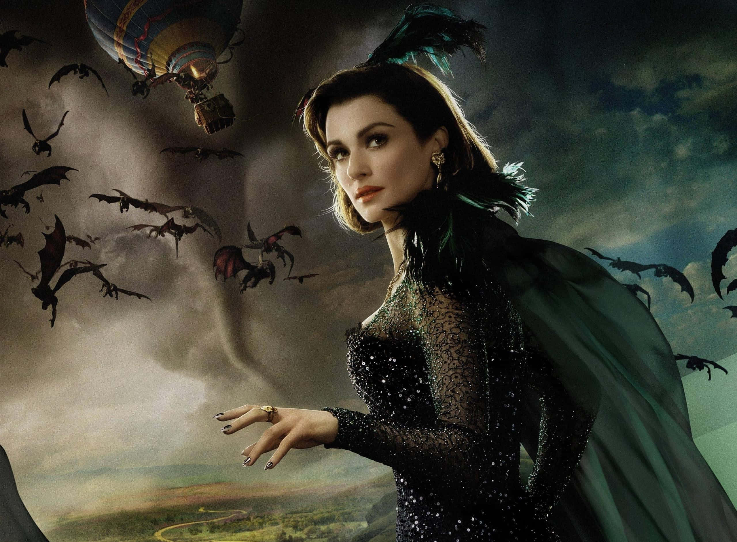 Evil Witch, dark green cape, sparkling gown, Full HD Desktop Wallpaper