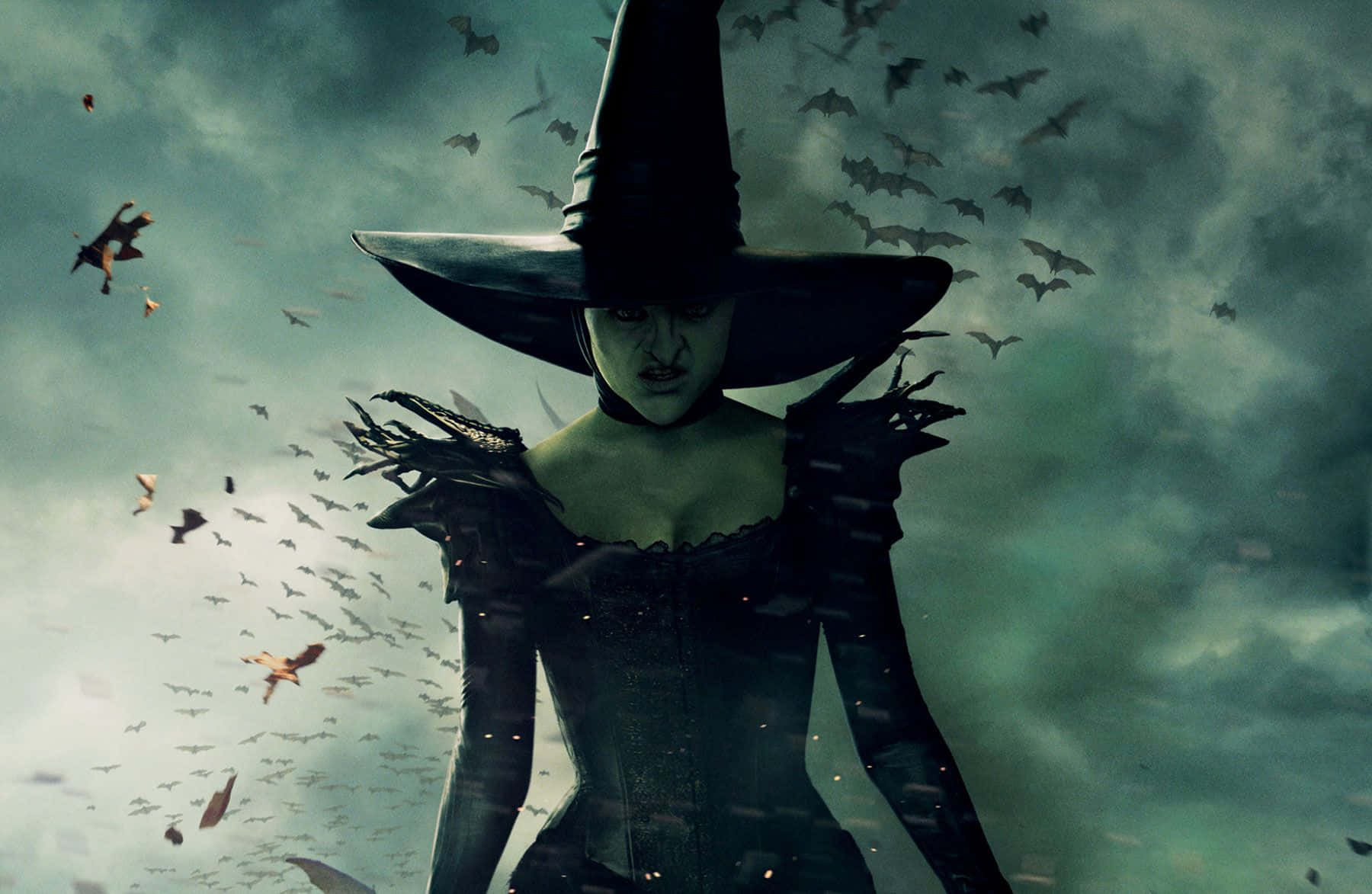 Evil Witch, tall black hat, green skin, HD Desktop Wallpaper