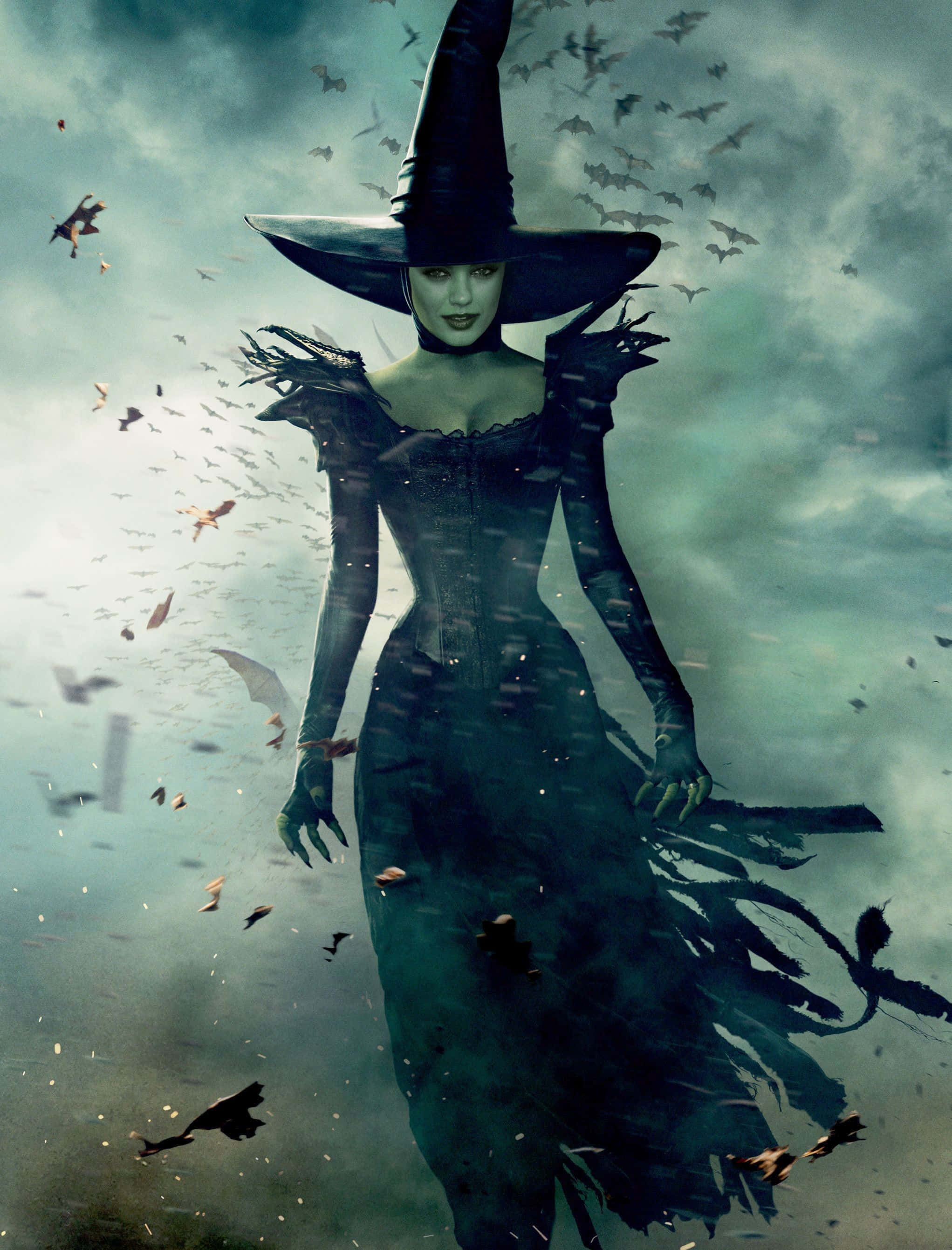 Evil Witch, tall hat, tattered gown, 2K Phone Wallpaper
