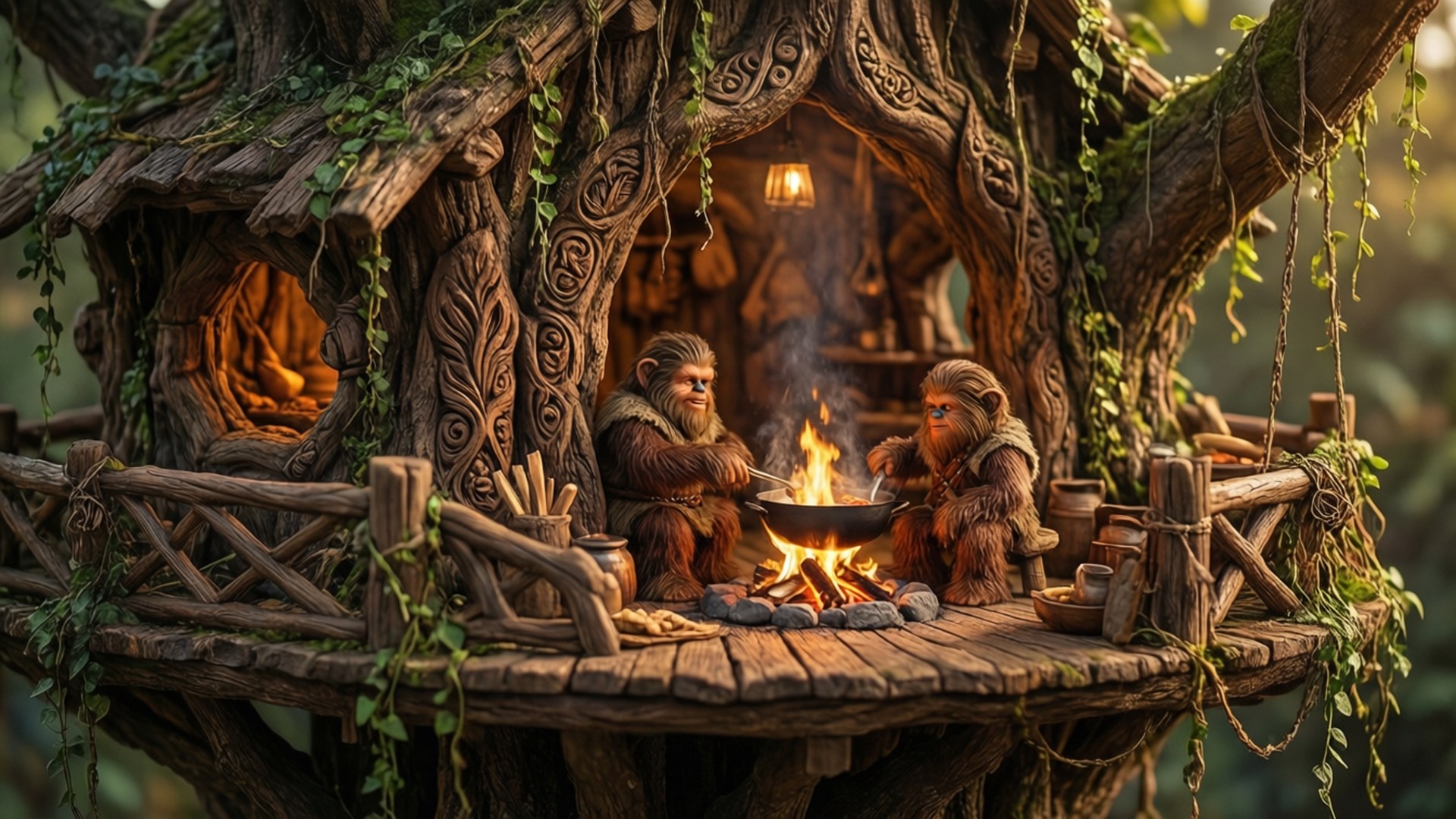 Ewok, treehouse, mossy, Full HD Desktop Wallpaper