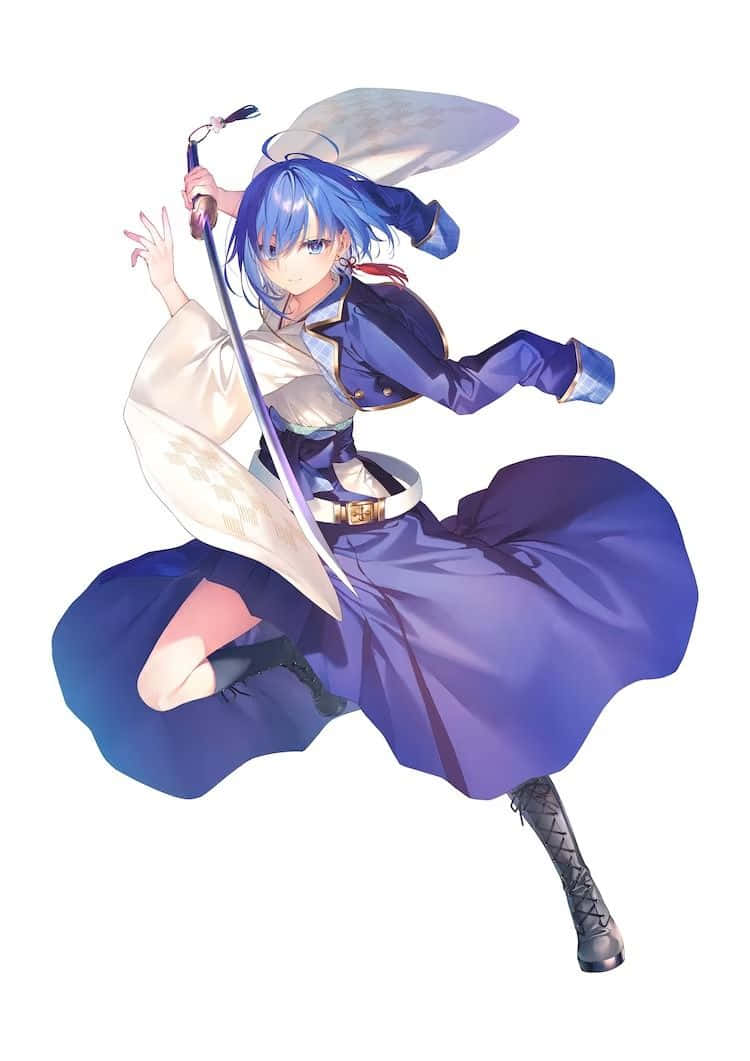 Excalibur, blue-haired anime girl, blue and white outfit, SD Phone Wallpaper