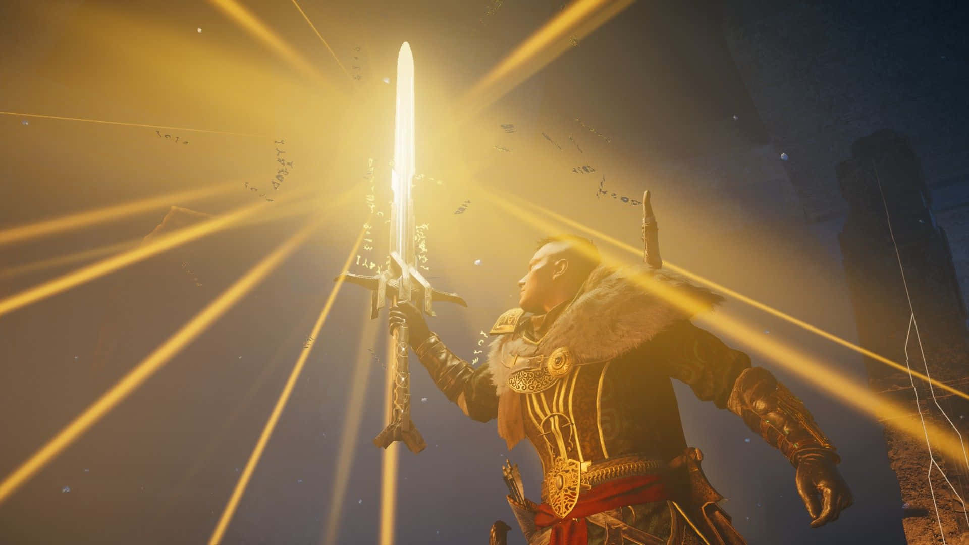 Excalibur, glowing sword, radiant golden light, Full HD Desktop Wallpaper