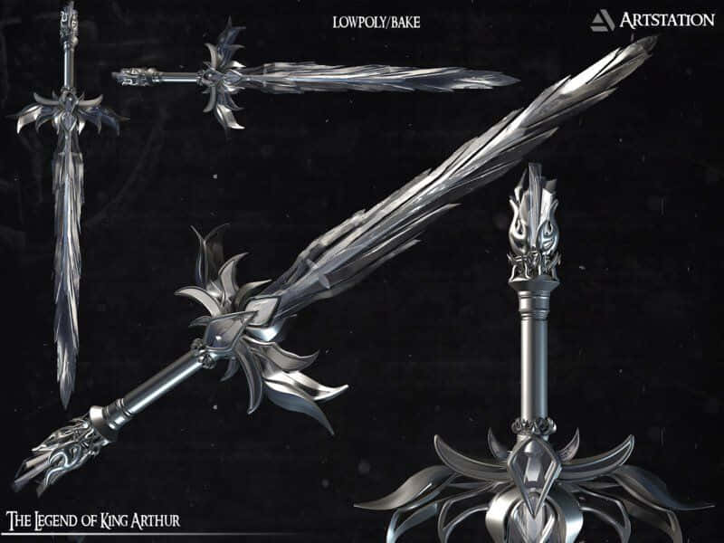 Excalibur, silver, ornate hilts, SD Desktop Wallpaper