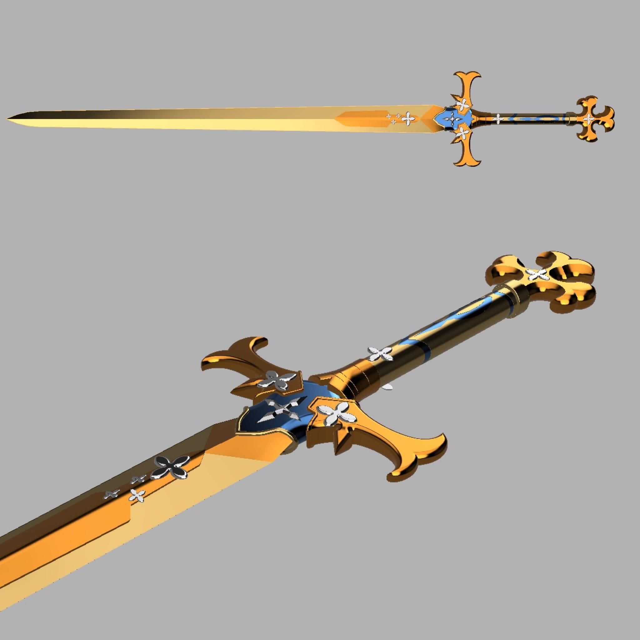 Excalibur, golden ornate sword, blue accents, Full HD Desktop Wallpaper
