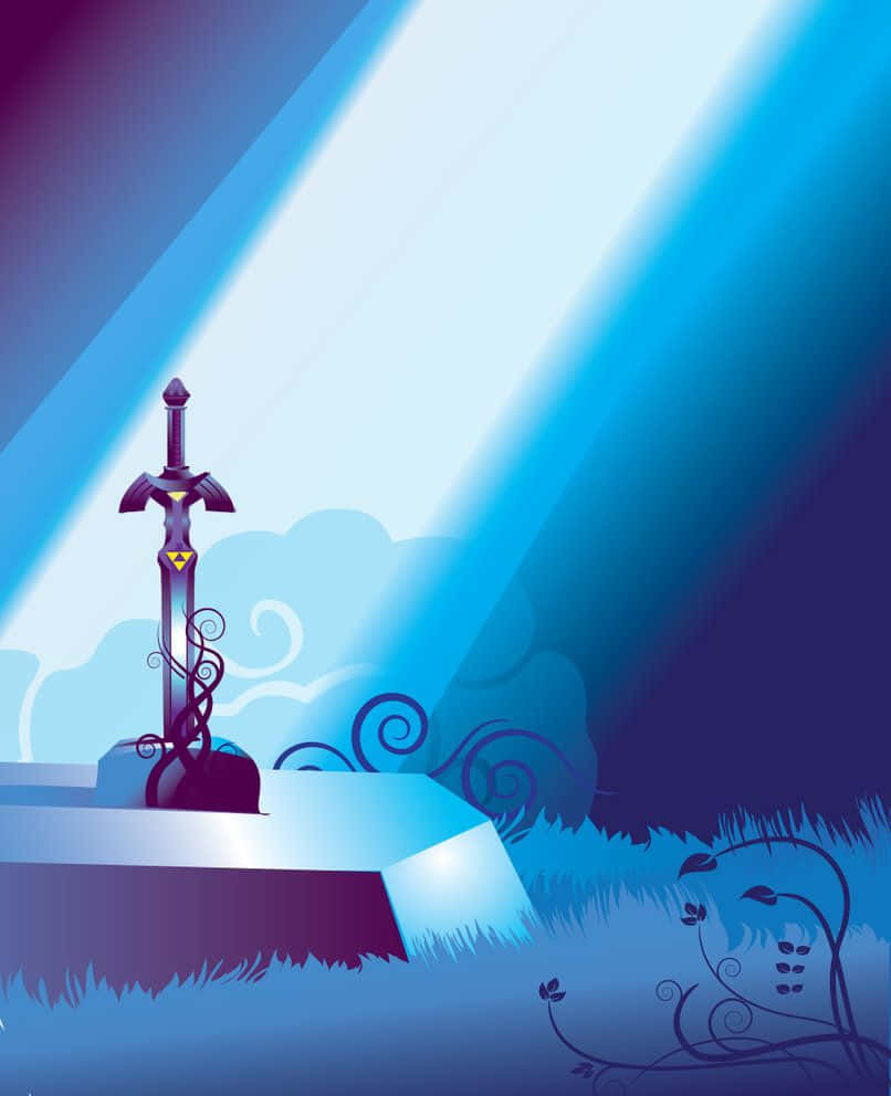 Excalibur, golden emblem, mystical blue stone pedestal, SD Phone Wallpaper