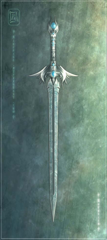 Excalibur, glowing blue gems, silver wings, SD Phone Wallpaper