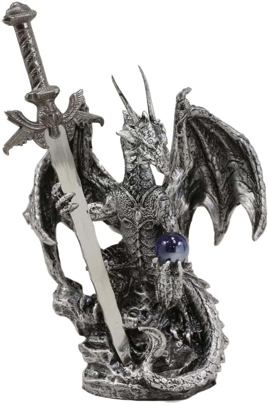 Excalibur, silver dragon figurine, sword, HD Phone Wallpaper