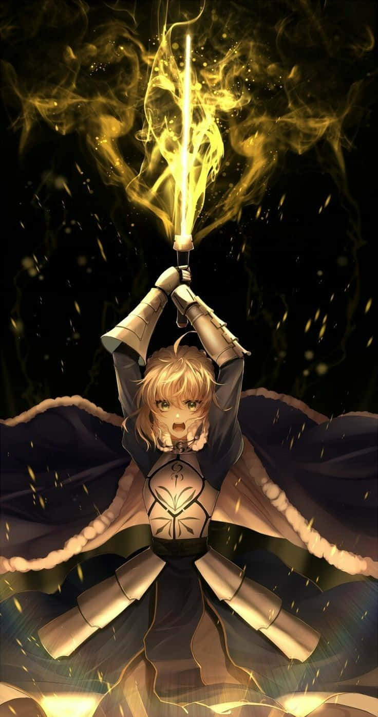 Excalibur, blonde anime girl, armor, HD Phone Wallpaper