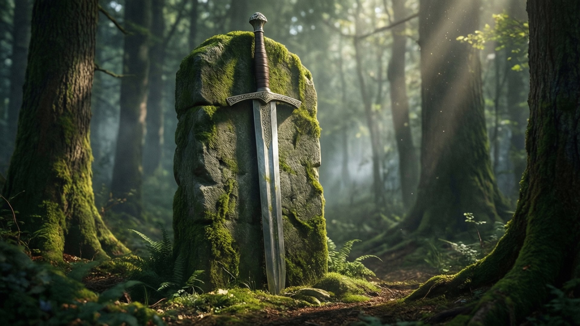 Misty Forest Excalibur, Excalibur, stone, Full HD Desktop Wallpaper