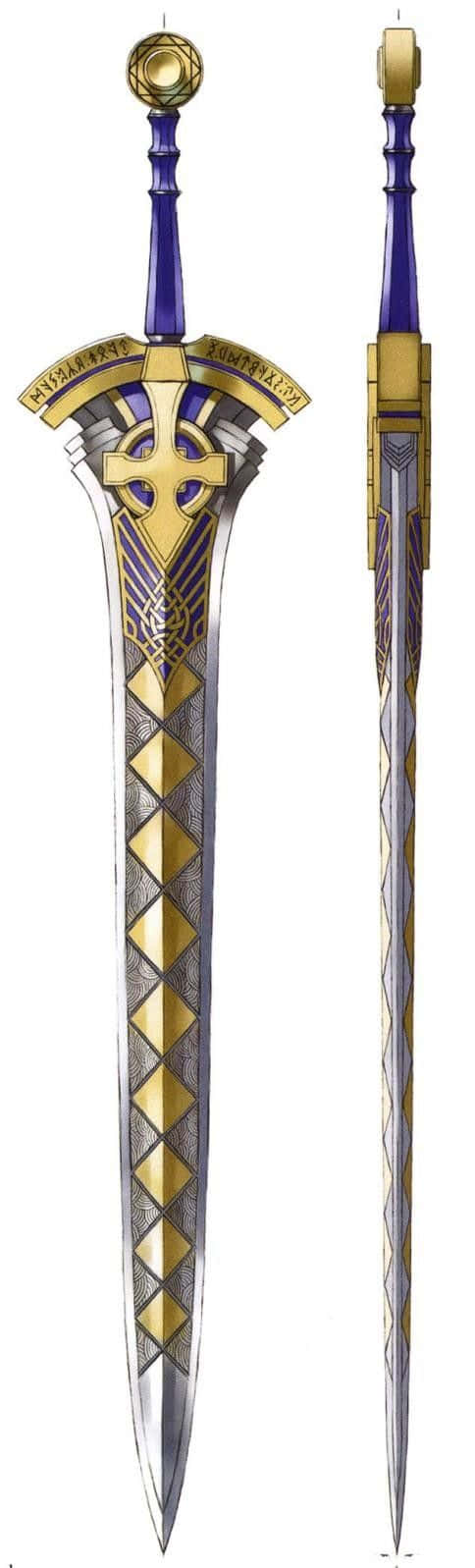 Excalibur, gold and purple hilt, diamond-patterned blade, HD Phone Wallpaper