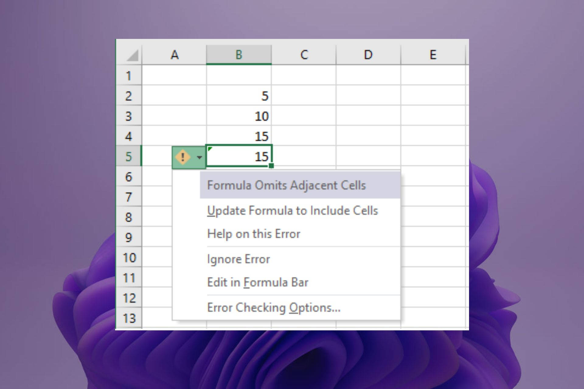 Excel, formula error popup, purple floral background, Full HD Desktop Wallpaper