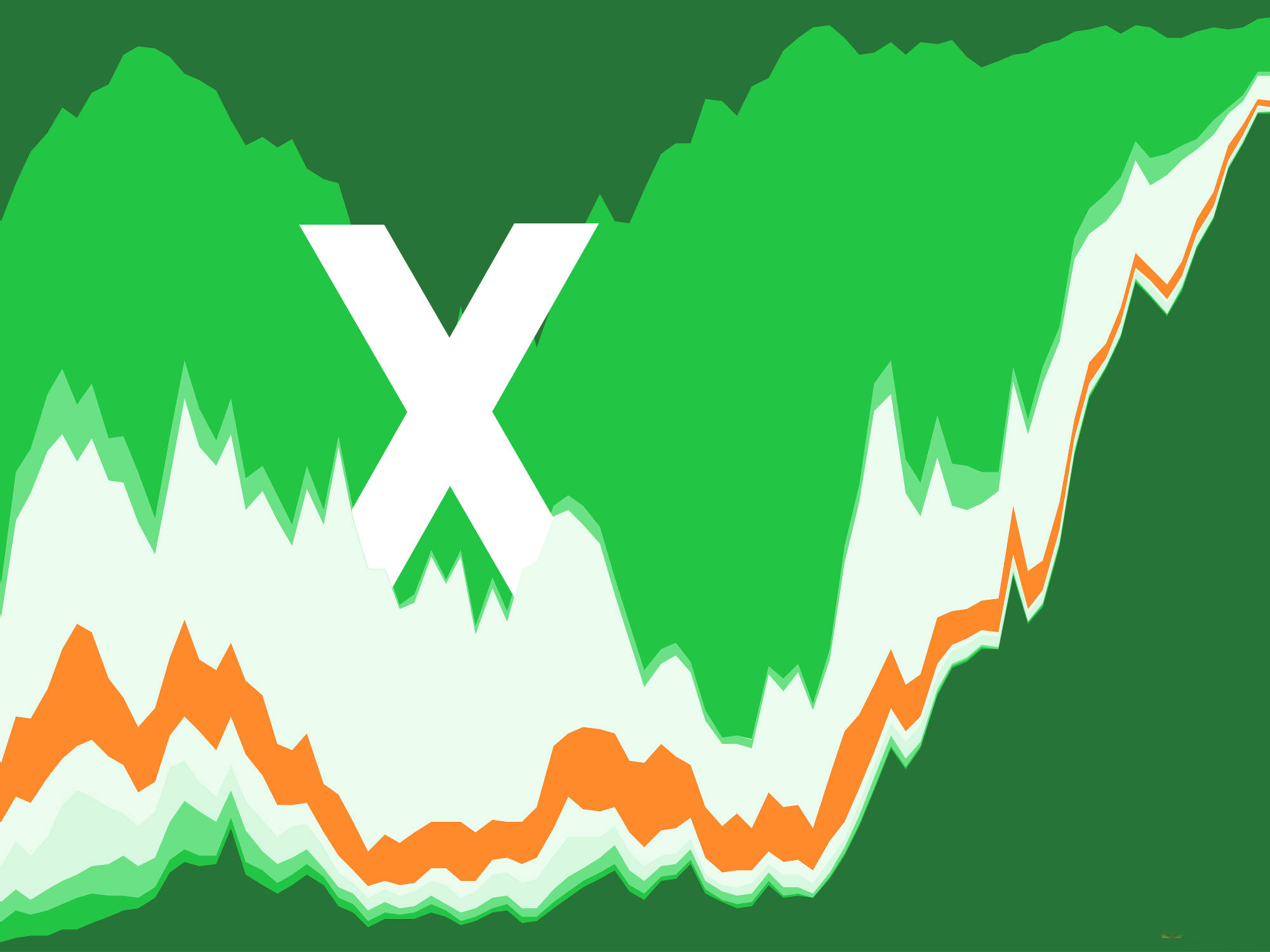 Excel, stylized X logo, green and orange mountain range, Full HD Desktop Wallpaper