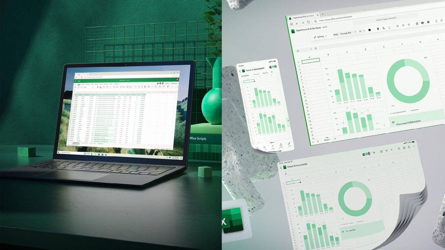Excel, laptop, green charts and graphs, HD Desktop Wallpaper
