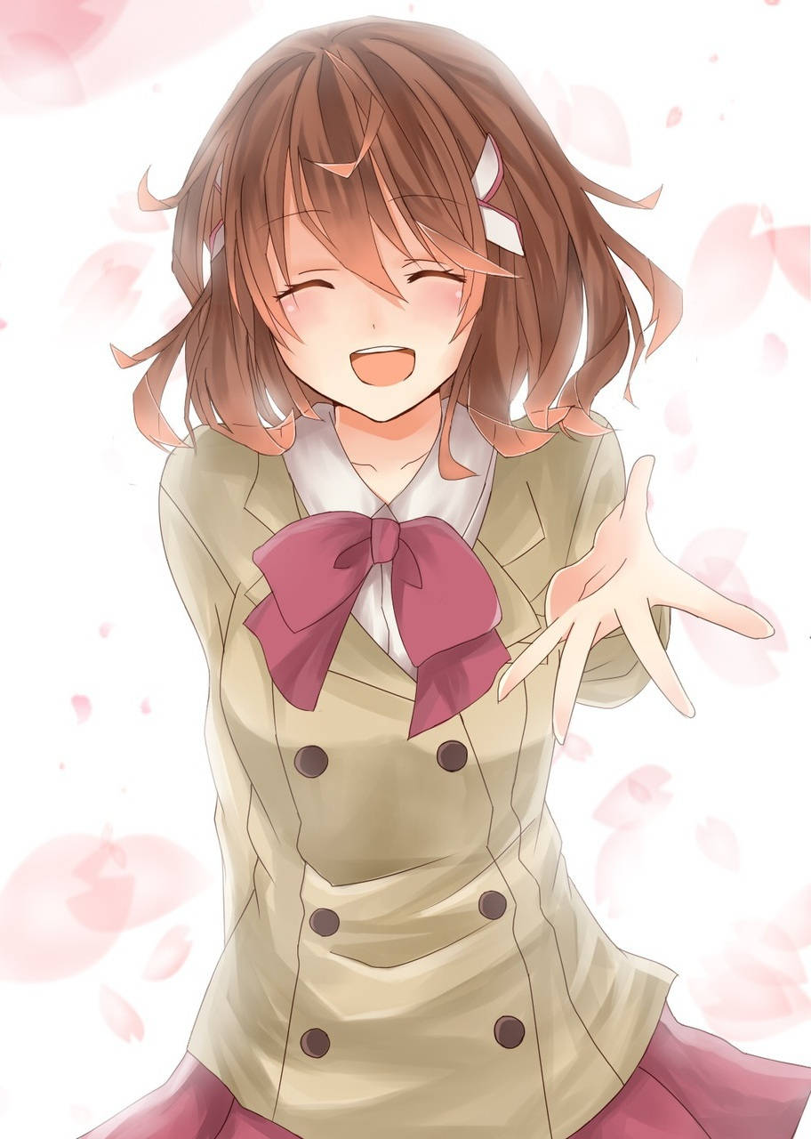 excited girl, anime girl, brown hair, HD Phone Wallpaper