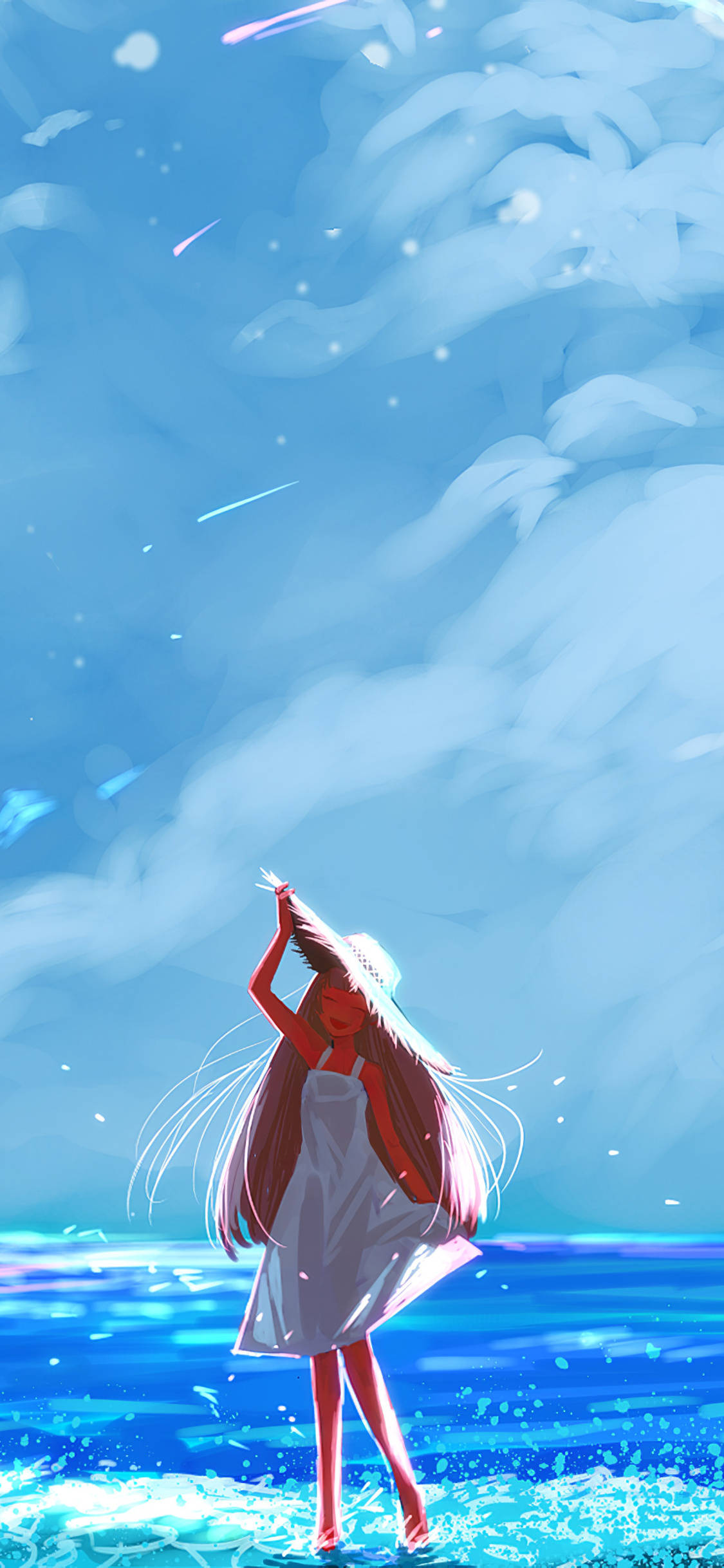 Excited Girl, beach, ocean waves, Full HD Phone Wallpaper