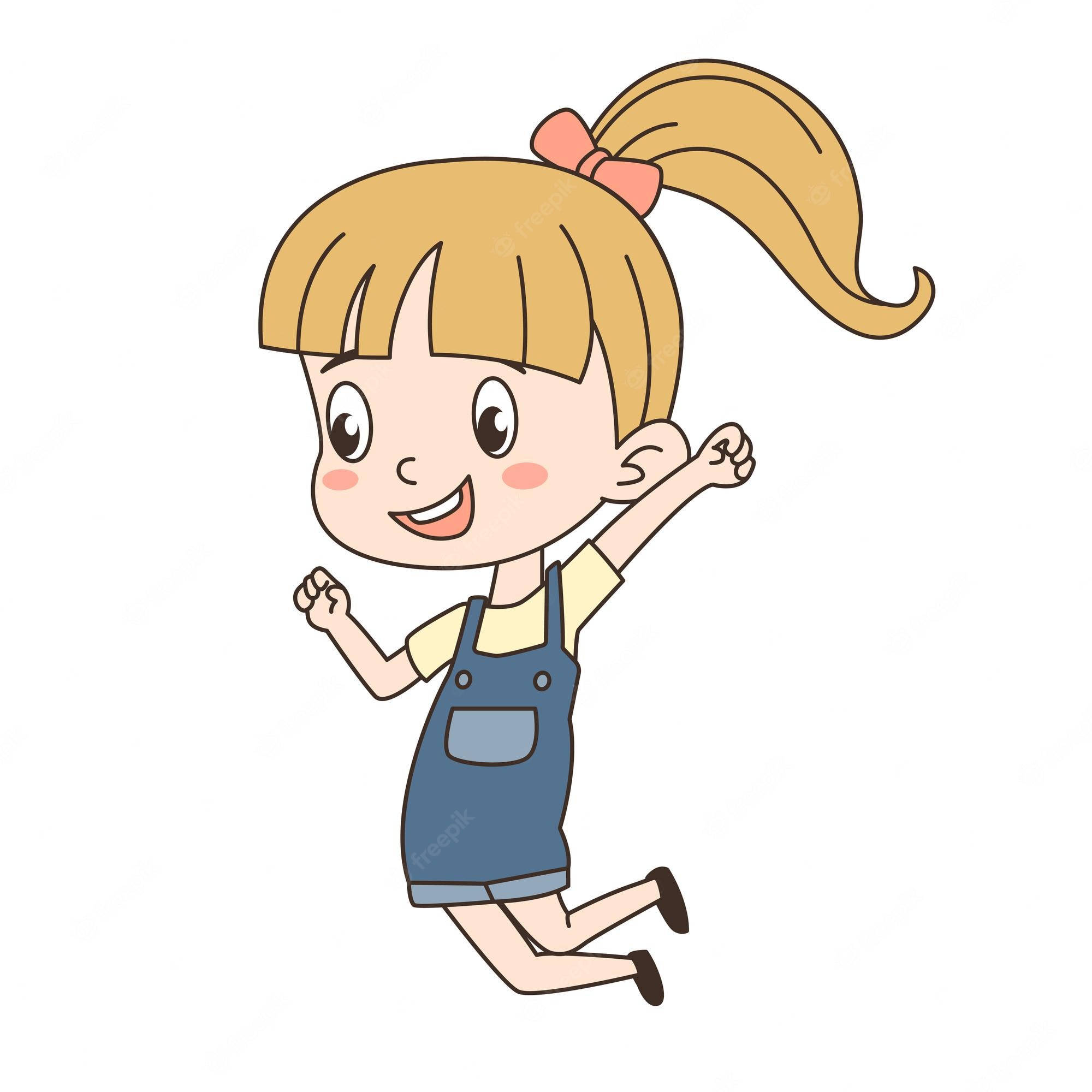 Excited Girl, blonde ponytail, blue overalls, Full HD Desktop Wallpaper